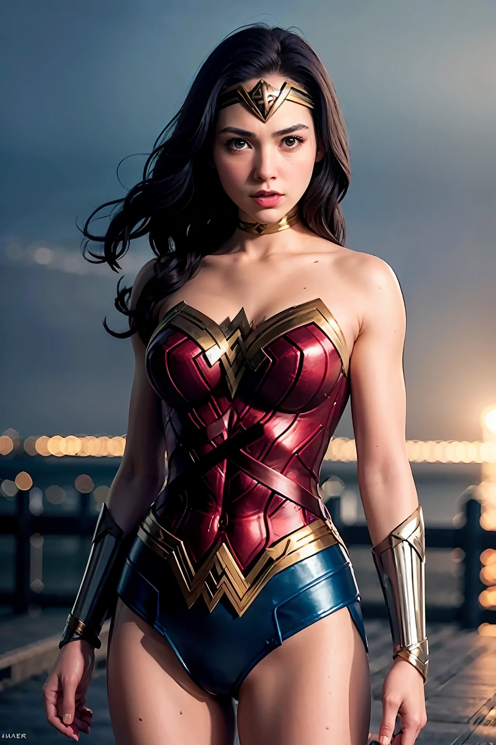 wearing wonder_woman_cosplay_outfit, in front of a sky, 
good hand,4k, high-res, masterpiece, best quality, head:1.3,((Hasselblad photography)), finely detailed skin, sharp focus, (cinematic lighting), night, soft lighting, dynamic angle, [:(detailed face:1.2):0.2], medium breasts, outside,