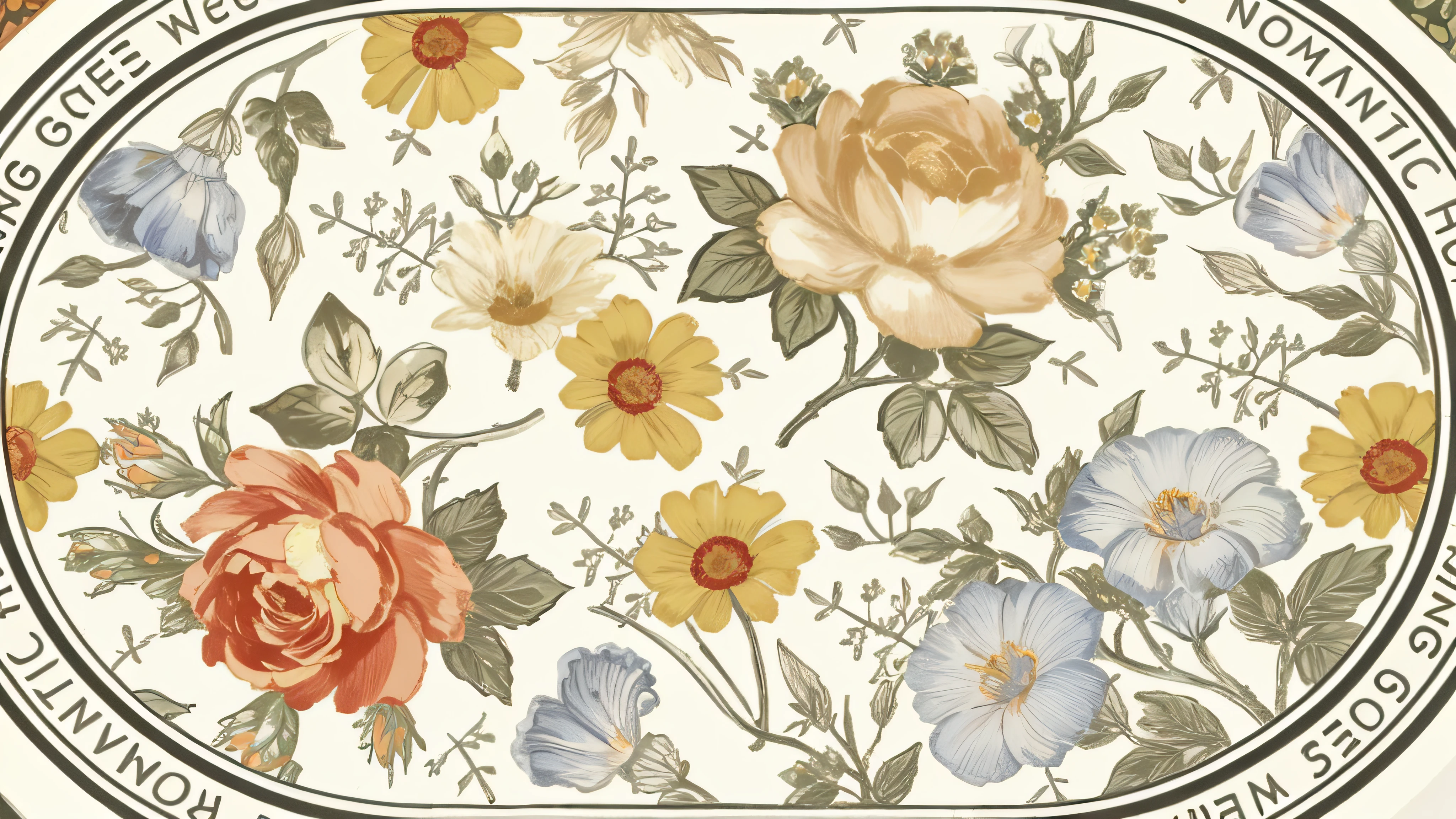 there is a floral design on a plate with a border, garden flowers pattern, floral patterned skin, Floral Pattern, ornate floral, flowery wallpaper, floral!, floral background, floral wallpaper, floral. baroque elements, vintage - w 1 0 2 4, floral lacework, floral motives, ivory rococo, floral details, intricate flower designs, floral design, vintage color