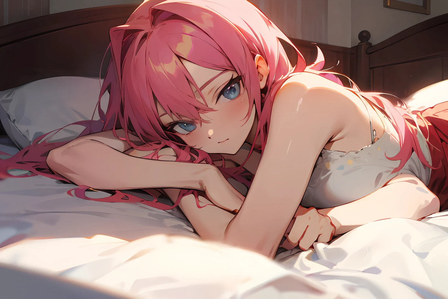 anime beauty lying on bed