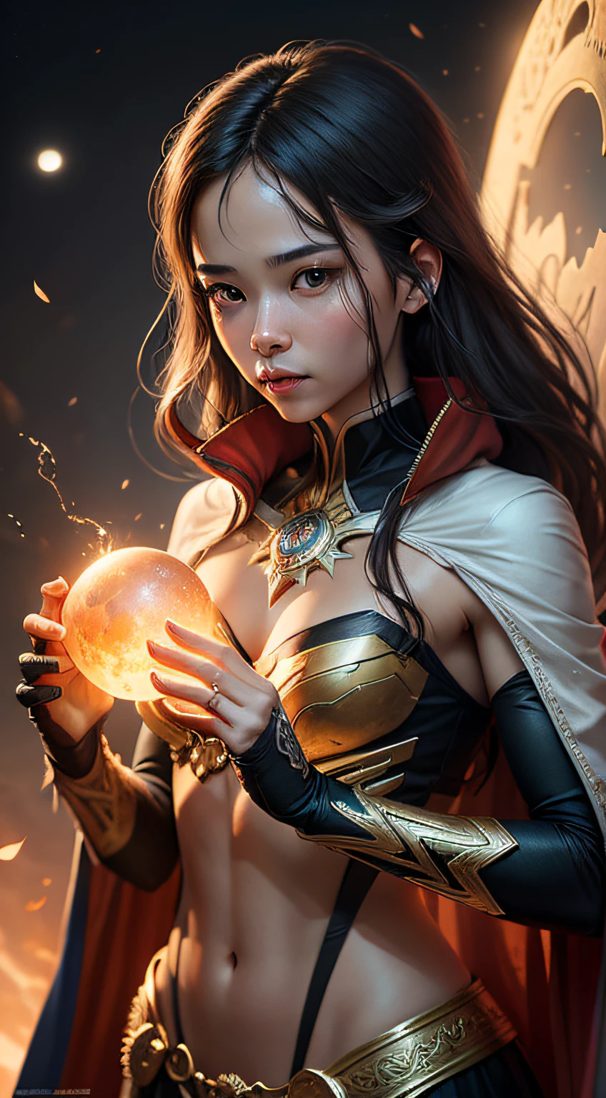 sfw，[FANTASY]，watercolor illustration，Panorama，Beautiful Eurasian Moon Princess，Holding an Arcane Orb，In the astral realm，（Fully attire：1.2），toned physique，Medium round chest，Medium ass for toning，Perfect hands and limbs， （Delicate skin，Diffuse of skin pores），eterea，Maximum Detail，highest quality，（Halo of light：0.5），Ray Trace，Mirror lighting，Shallow Depth of Field，smoothing，Motion picture film from Doctor Strange，[Arcane fantasy：12]