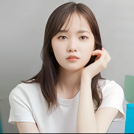 arafed woman sitting on a chair with her hand on her chin, young adorable Korean face, beautiful south Korean woman, female actress from korea, cute korean actress, south east asian with round face, cute little girls-fine-face, beautiful young Korean woman, Gorgeous Young Korean Woman, pale round face, wan adorable korean face, korean face features