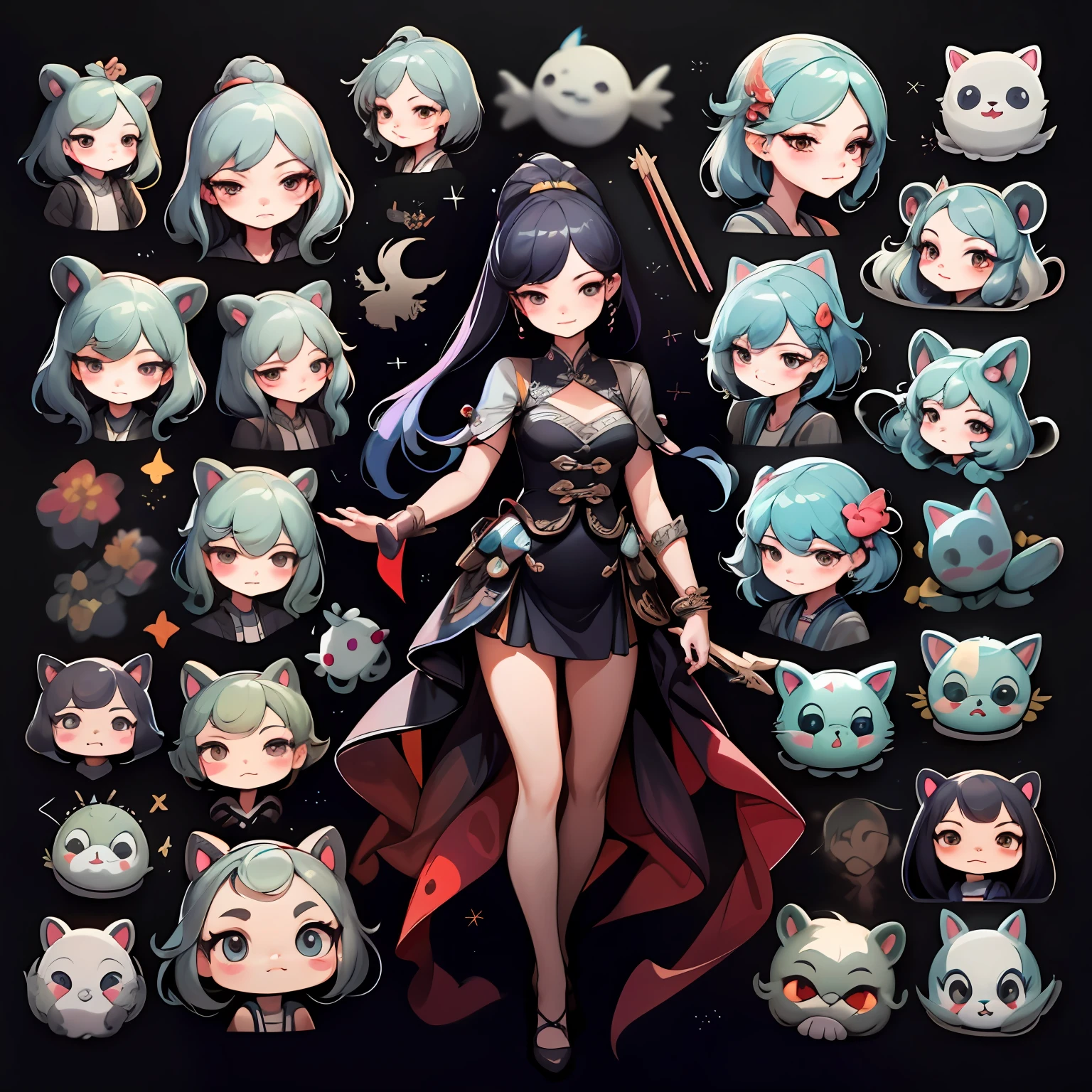 8个美丽的女孩,Character clothing set,Gorgeous costume design for different styles,Detailed realistic professional art masterpiece sticker set,with a black background