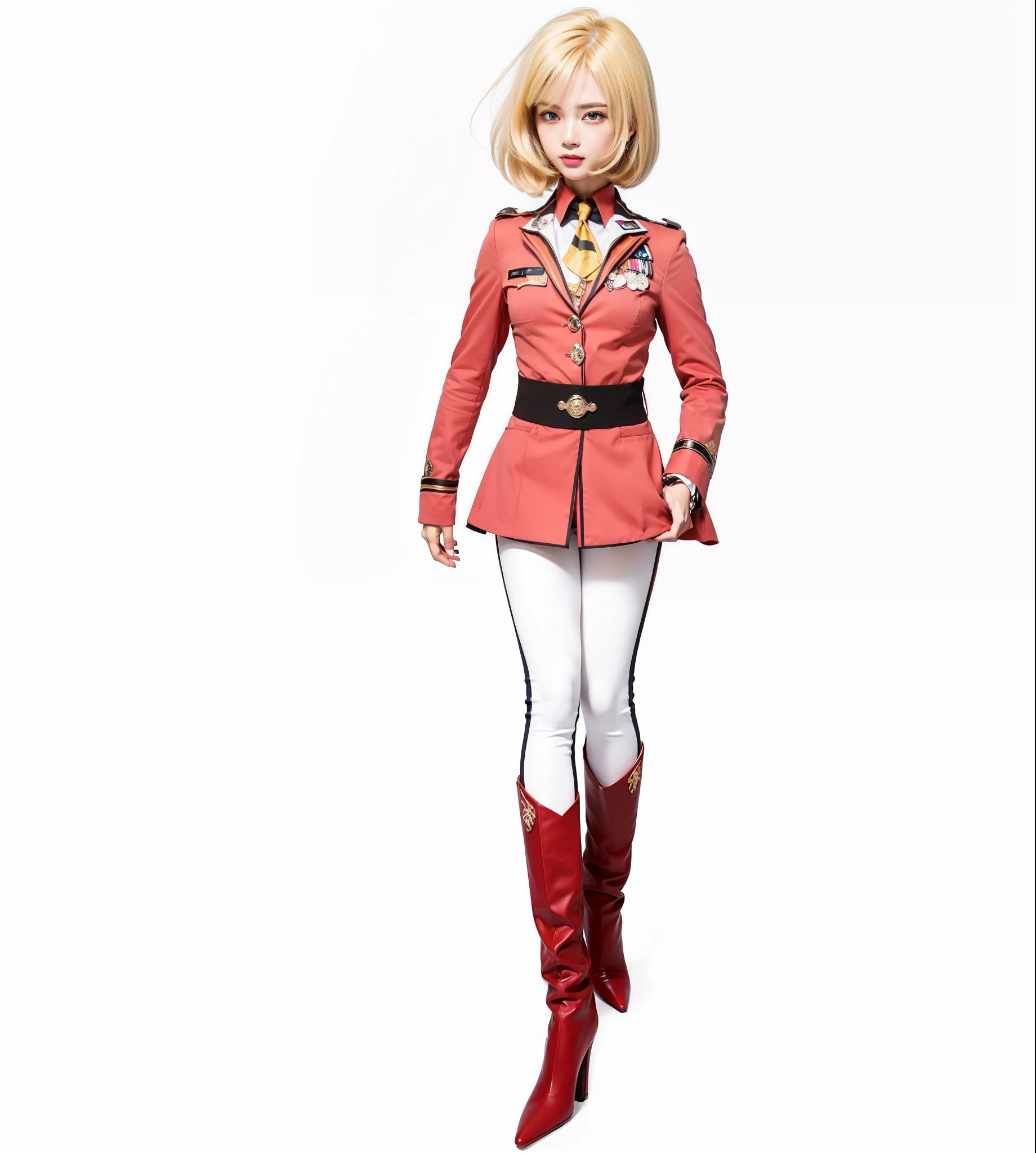 ((ciinematic light、The Highest Quality、8k、master masterpiece:1.3))、ほっそりした腹筋の美女1人:1.4、semi long hair(Branded Hair)、voluminous hairstyle、Fitted white tights、30歳、white woman、Eastern European Women、small breasts、Sharp eyes、Lots of eyeshadow、Eyeliner、Pink uniform、ULTRA DETAILED FACE、DETAILED EYES、Double Eyelid、Mauer、Uniform design traces accurately、Slender body type、Blue Eye、long thin eyebrows
