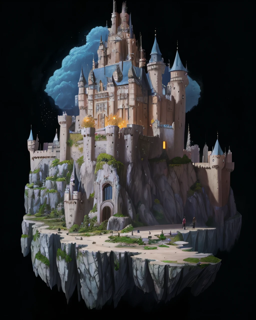 there is a castle on a cliff with a sky background, Castelo da nuvem voadora, Castelo de Alta Fantasia, abandoned castle in the sky, castle in the sky style, Castelo da Fantasia, Um imenso castelo flutuante, castle in the sky, fantasia altamente detalhada, castelo voador, Castelo de Scarry)). mystical, arquitetura de fantasia, castelo futuristicos, pintura de fantasia fosca detalhada