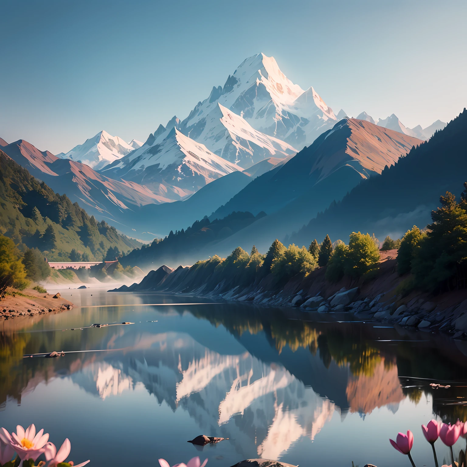 The mountains are colored from afar,Hear the water silently,Spring flowers are still there,People don't frighten when they come。 --auto
