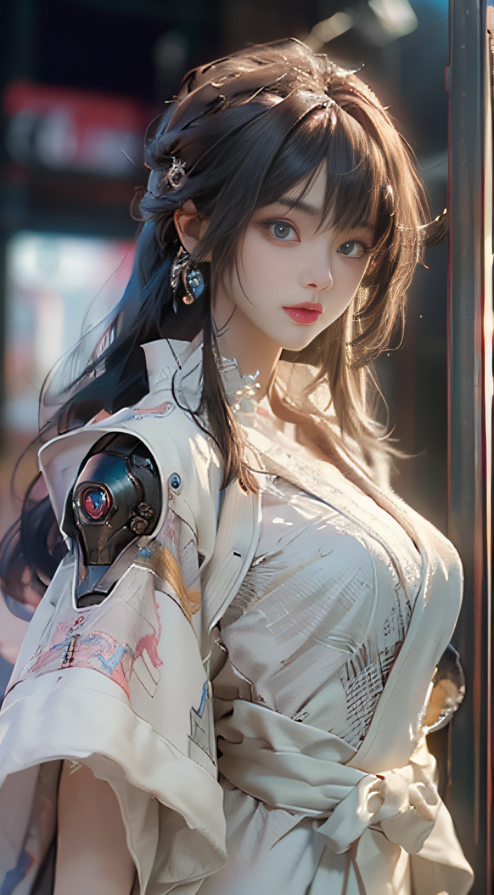 ((best best quality)), ((master masterpiece)), (Detail:1.4), 3D, A beautiful cyberpunk female image,HDR(high dynamic range),Ray Trace,nvidia rtx,The ultra-Resolution,Unreal 5,Subsurface scattering、pbr texturing、Postprocess、Anisotropic Filtering、depth offield、Maximum Clarity and Clarity、multilayer textures、Albedo and Specular map、Surface coloring、Mitsu-Accurate simulation of material interactions、Perfect Scale、octanerendering、Two-colored light、large aperture、low ISO、white balance、Rule of Thirds、8K RAW、Beautiful bright pupils,flowing robe,Fine pupils,Detailed face and eyes,long lashes,Blushlush,voluminous hair,