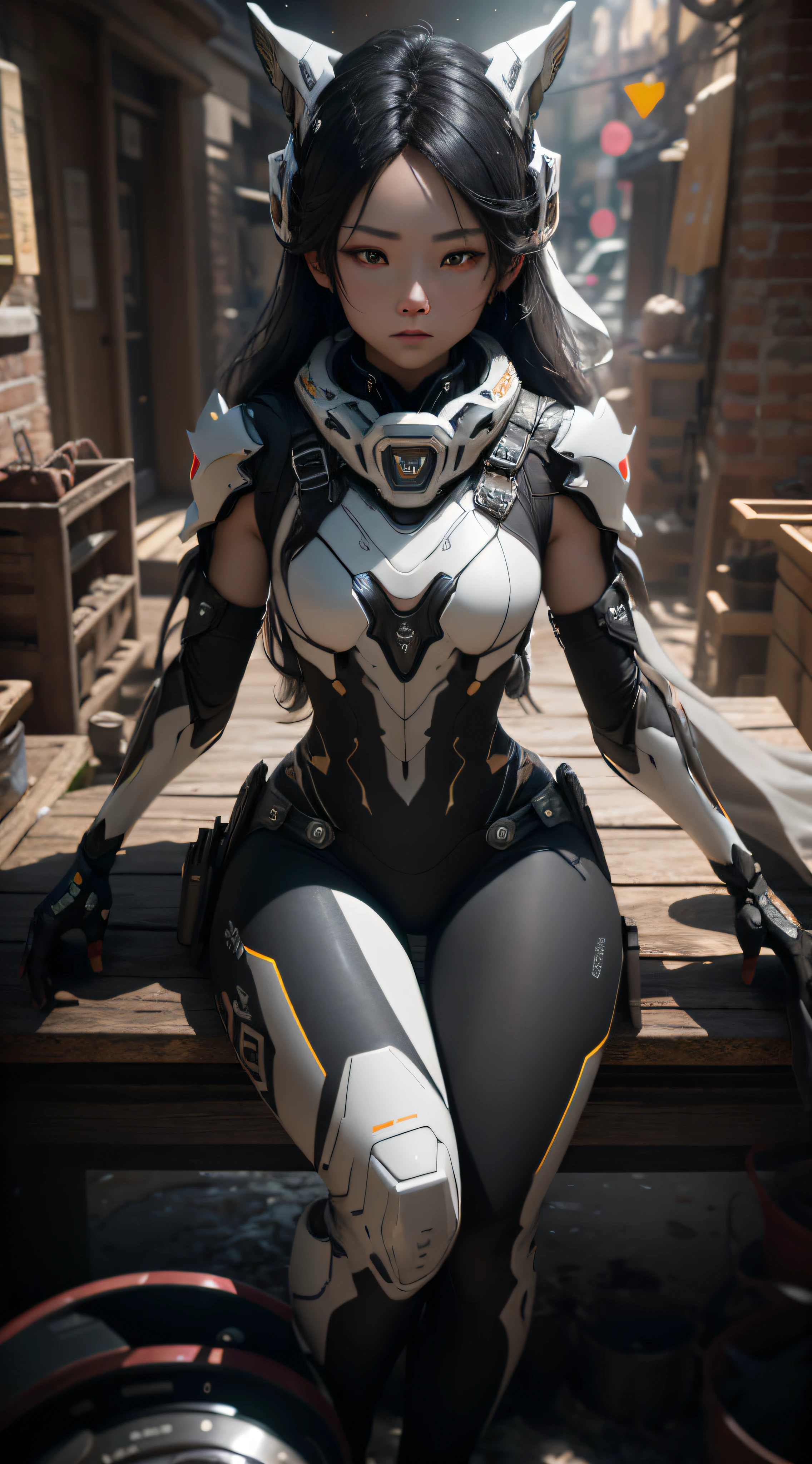 A girl sitting in a sci-fi world, (sits:1.4), (Thick stature:1.4), (Perfect Scale:1.4), (gold long hair:1.4), Red Eyes, HDR(high dynamic range), raytraced, nvidia rtx, Ultra Resolution, 虚幻5, Subsurface scattering, pbr texturing, Post-working, anisotropic filtering, depth offield ,maximum clarity and sharpness, multilayer textures, Albedo and Specular map, Surface coloring, Accurate simulation of photo-Material Interaction, octanerendering、two-tone illumination、Low ISO、white balance、trichotomy、large aperture、8K RAW、efficient subpixel、Subpixel Convolution、(glowing particles:1.4)、{{master masterpiece、best best quality、Extremely detailed CG、Unity 8k 壁纸、3D、cinematic Lighting、Lens glare}}、(skintight:1.1