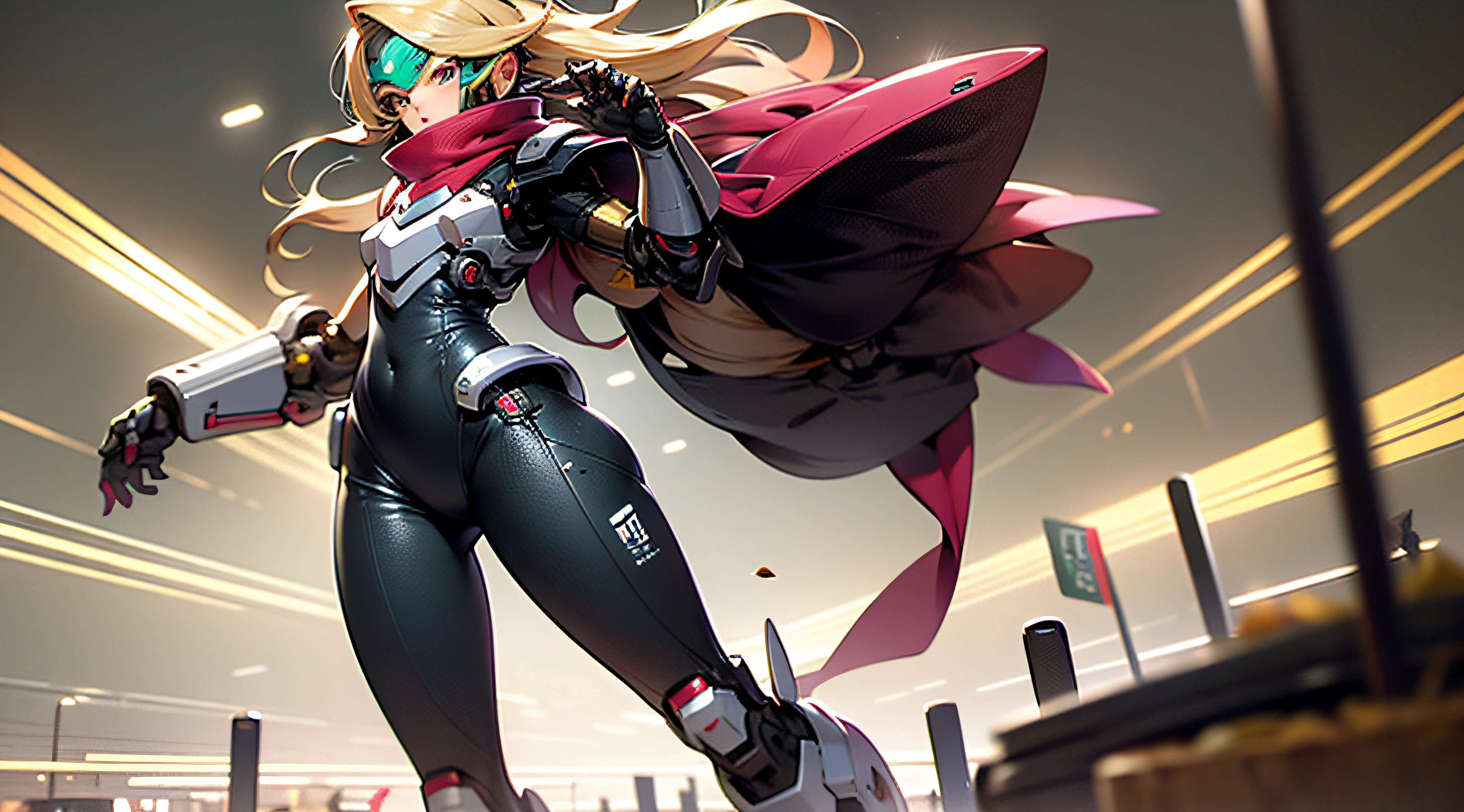 master masterpiece,Best,1girl,skintight,the whole body,long haired,blondhair,Mechanical armor arm,Middle chest,Red scarf,sci fi,solo,The run,with a simple background,High res,4k,8k,background bokeh,In motion,the whole body,dynamic scene,Dynamic face,Back Light,Mega Man,Machine armour wind,5头身高比例
等待开始