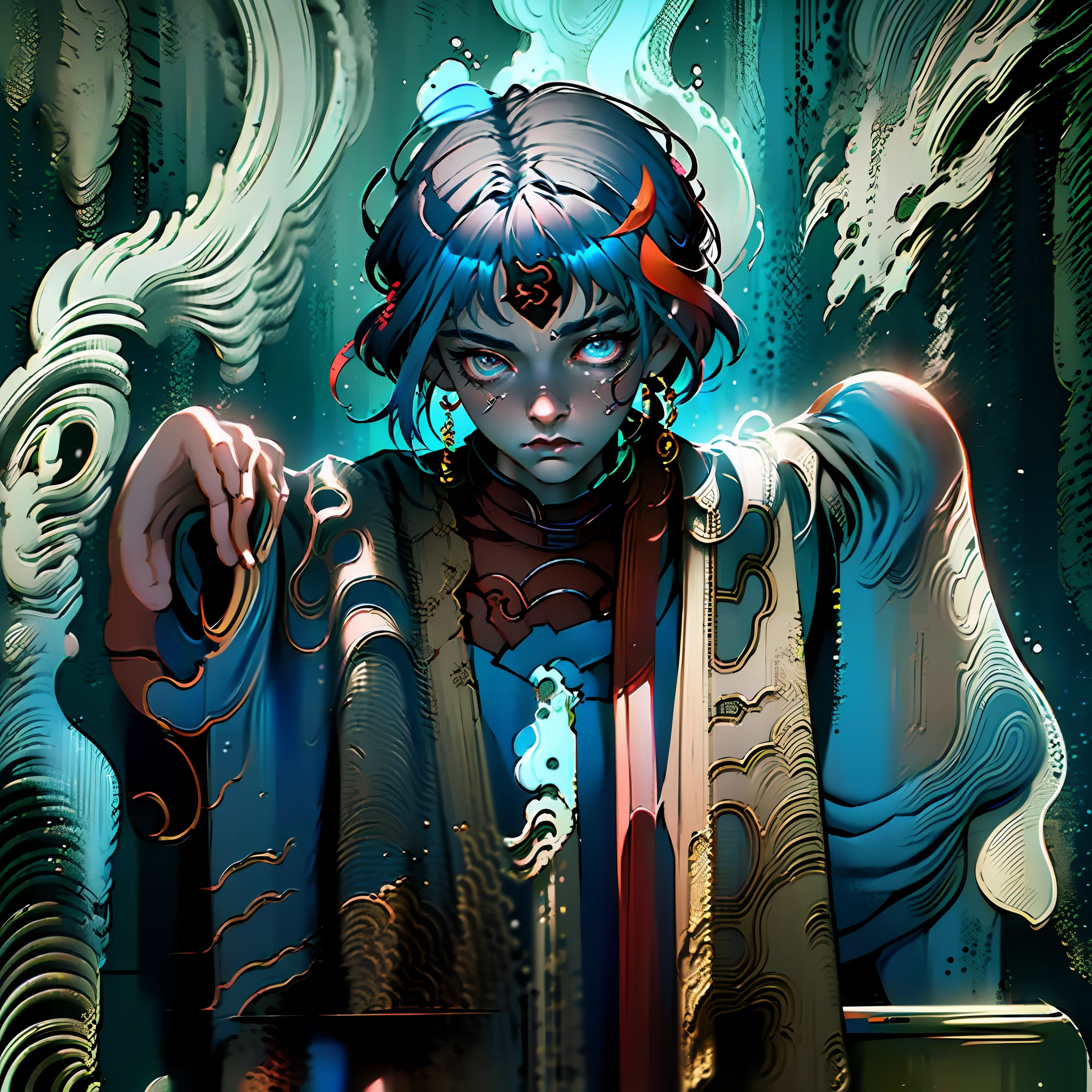A striking depiction,A Taoist priest wears sunglasses and performs a ceremony on an altar, a Taoist robe, and smoking a cigar, while wielding a modern weapon, (mysterious atmosphere:1.4), (unusual concept:1.3), (powerful presence:1.2), (modern firearms:1.1), (intriguing composition:1.3), (taoist master:1.2), (deadly weapons:1.1), (eye-catching imagery:1.3), (sunglasses:1.2), (cutting-edge technology:1.1), (commanding character:1.3), (Taoist robe:1.2), (state-of-the-art gear:1.1), (spiritual energy:1.3), (modern assault rifles:1.2), (smoking cigar:1.1), (powerful symbolism:1.3), (autel:1.2), (modern sniper rifles:1.1), (unexpected twist:1.3), (mysterious expression:1.2), (modern pistols:1.1), (dramatic effect:1.3), (ancient ritual:1.2), (modern submachine guns:1.1), (enigmatic aura:1.3), (ritualistic attire:1.2), (modern shotguns:1.1), (intriguing character:1.3), (spiritual power:1.2), (modern weaponry:1.1) --auto