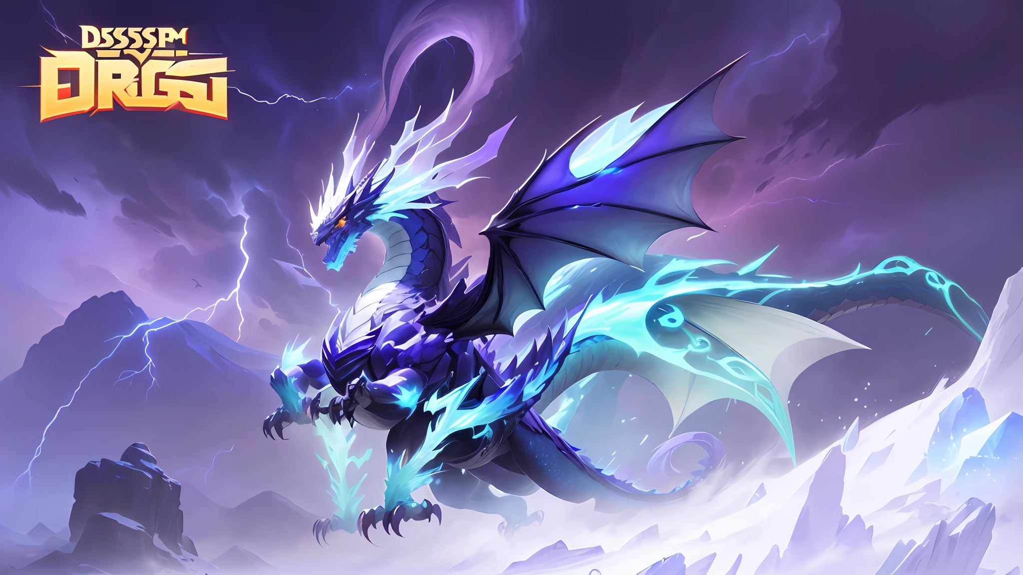 there is a dragon that is flying in the sky, storm dragon, style of duelyst, colossal dragon as background, lightning dragons attack, crystal dragon, cyborg dragon portrait, darkness aura, godrays digital painting, Heise Jinyao, frost dragon, inspired by Huang Shen, official splash art, aurelion sol, drachenlord, changelingcore