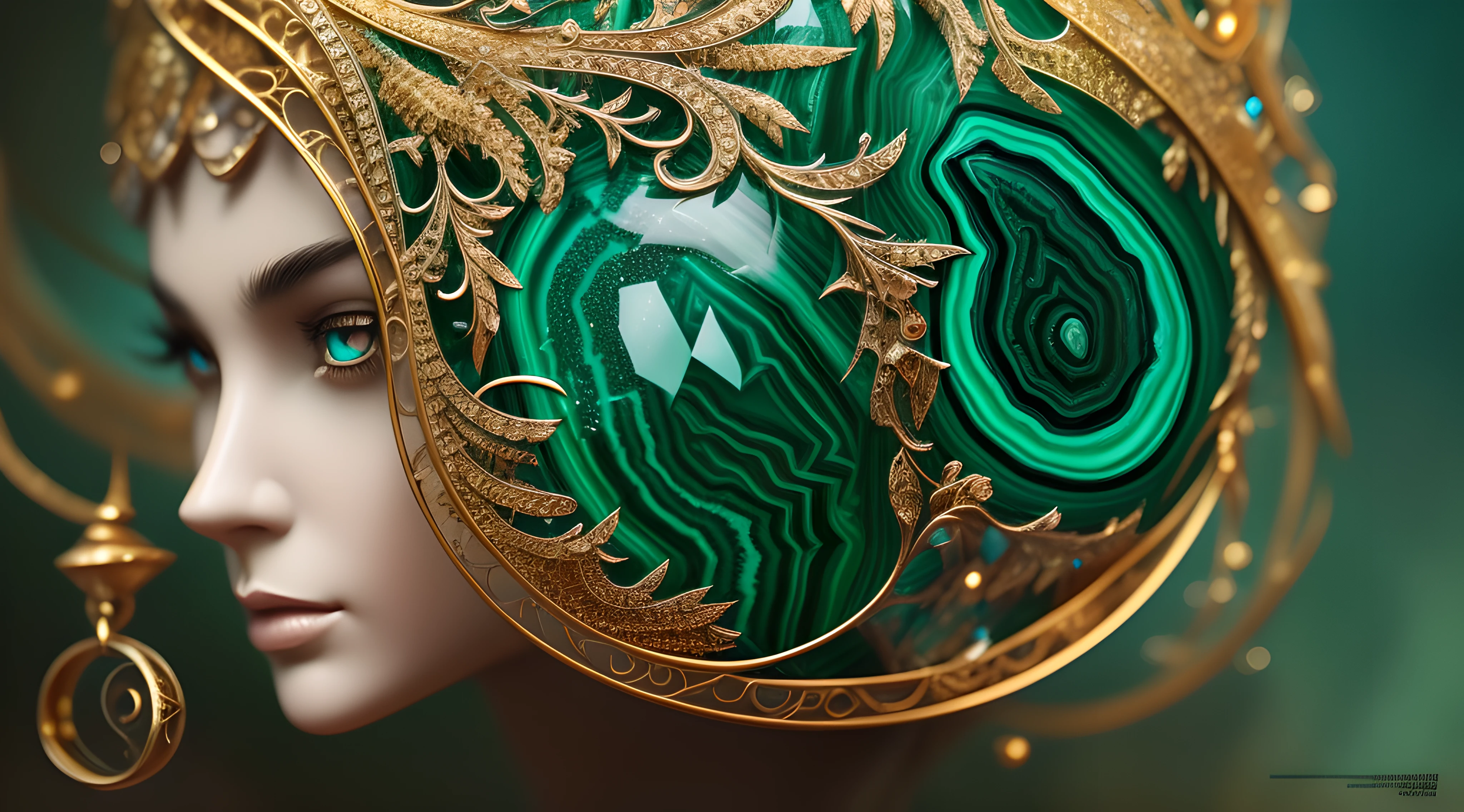 closeup malachite translucent liquid spirit, cute, transparent fantasy creature, stone lace, asymmetric malachite texture, masterpiece, intricate, extra detailed, intricate details, fantasy, multilayer, make from ancient stone, muted colors, digital ilustration, approaching perfection, dynamic, highly detailed, artstation, Concept-Art, smooth, sharp focus, illustration, sinister, matte painting movie poster, Golden ratio