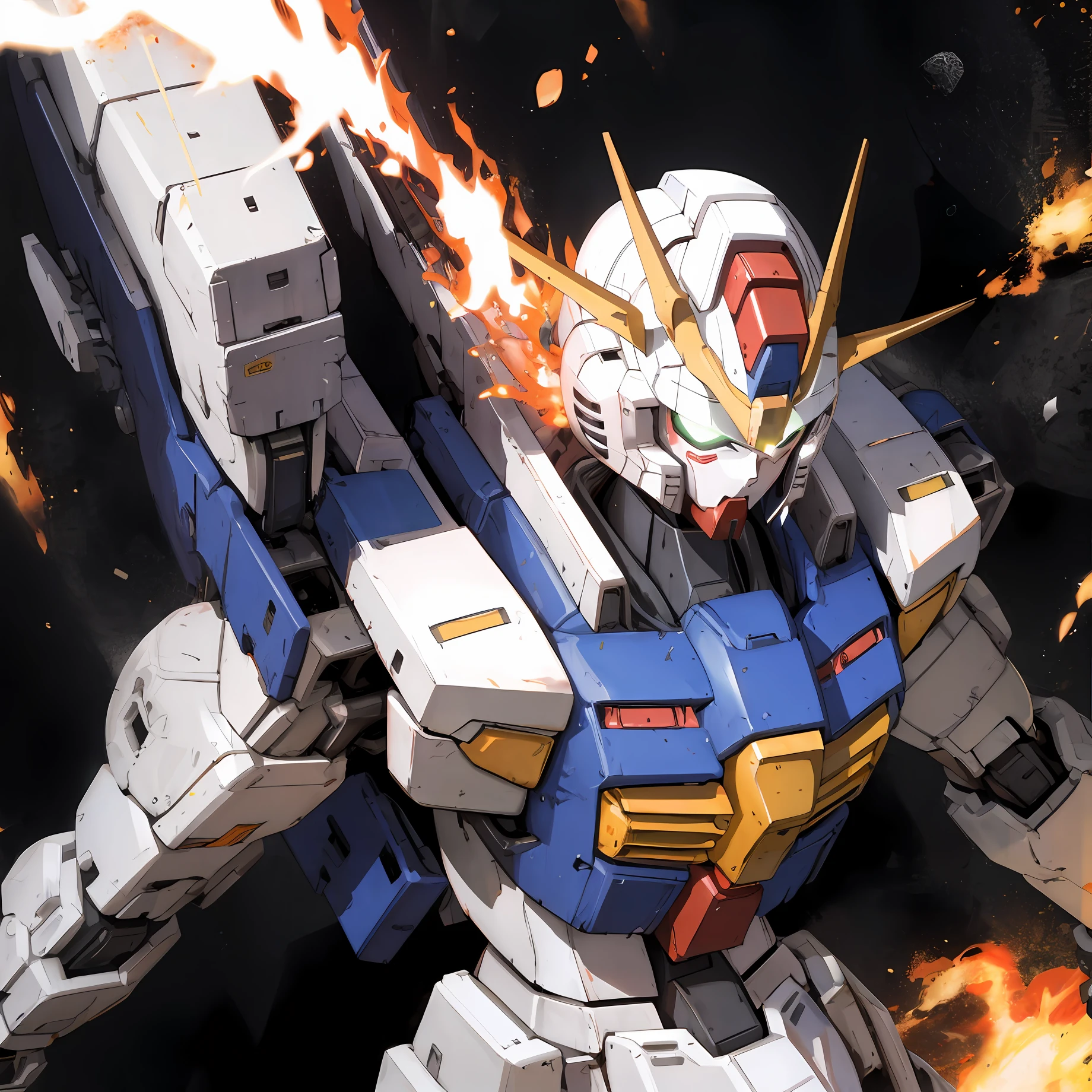 gundam, metal colour, fire,