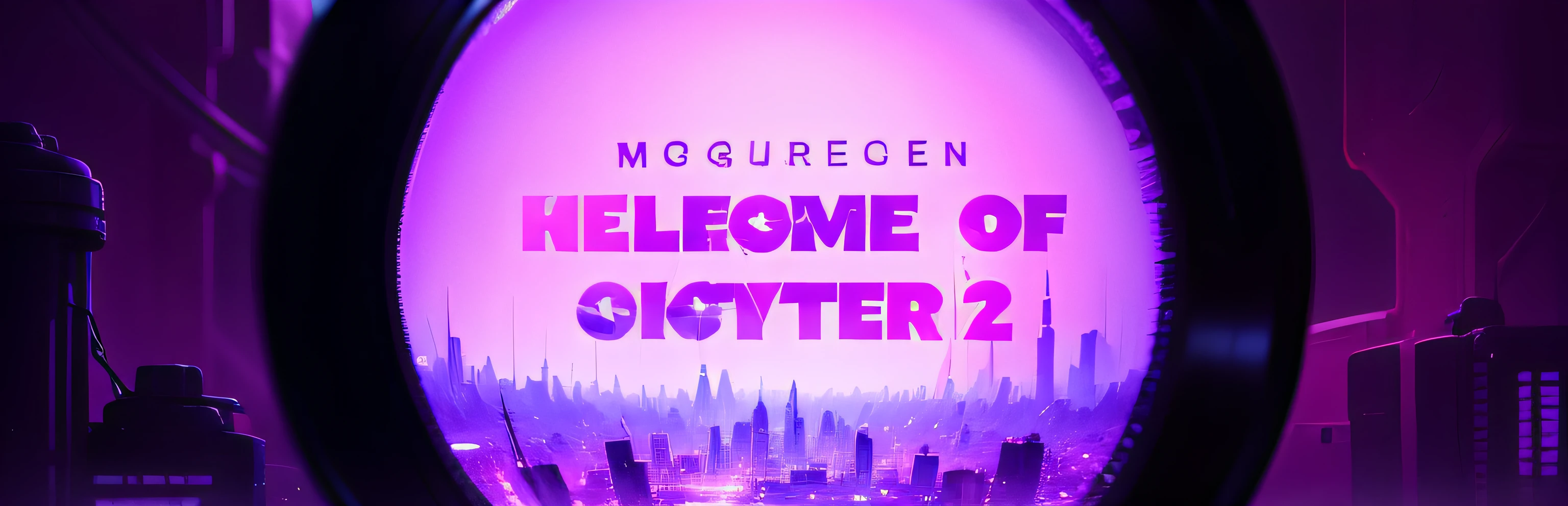 A cyberpunk city in a magnifying glass,blue purple hue,Horizontal composition --auto