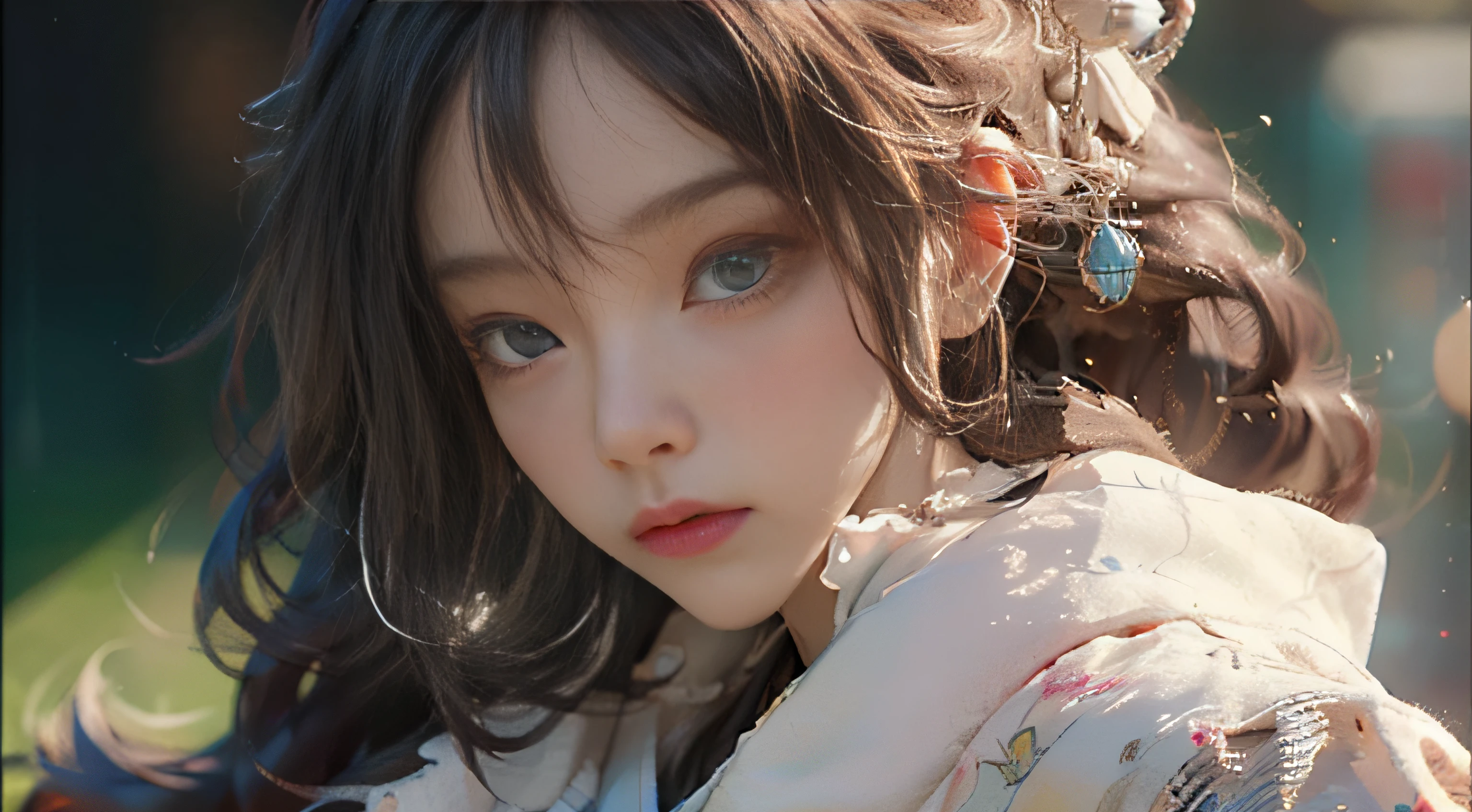 ((best best quality)), ((master masterpiece)), (Detail:1.4), 3D, A beautiful cyberpunk female image,HDR(high dynamic range),raytraced,nvidia rtx,The ultra-Resolution,Unreal 5,Subsurface scattering、pbr texturing、Postprocess、Anisotropic Filtering、depth offield、Maximum Clarity and Clarity、multilayer textures、Albedo and Specular map、Surface coloring、Mitsu-Accurate simulation of material interactions、Perfect Scale、octanerendering、Two-colored light、large aperture、low ISO、white balance、Rule of Thirds、8K RAW、beautiful bright pupils,flowing robe,Fine pupils,Detailed face and eyes,long lashes,Blushlush,voluminous hair,