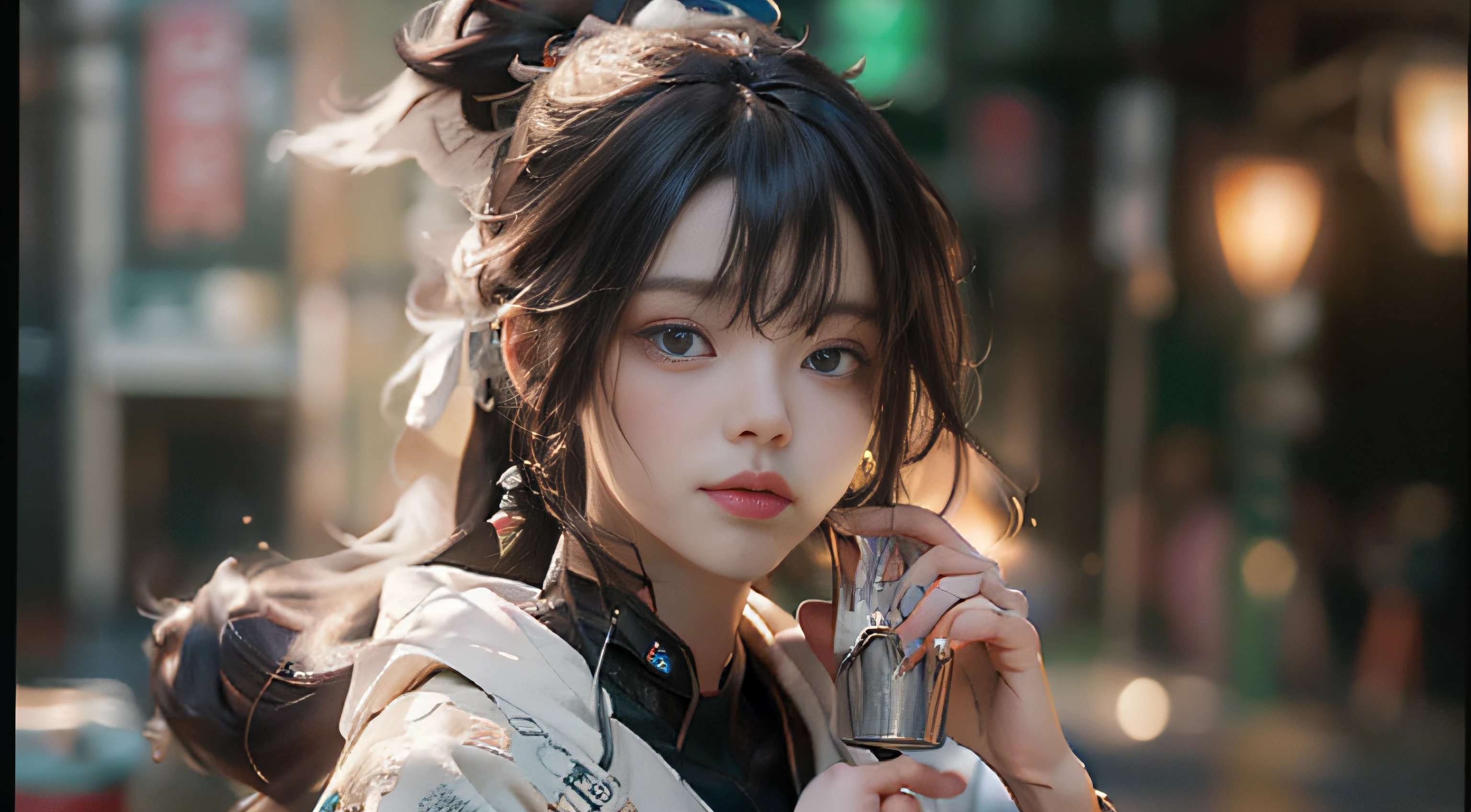 ((best best quality)), ((master masterpiece)), (Detail:1.4), 3D, A beautiful cyberpunk female image,HDR(high dynamic range),raytraced,nvidia rtx,The ultra-Resolution,Unreal 5,Subsurface scattering、pbr texturing、Postprocess、Anisotropic Filtering、depth offield、Maximum Clarity and Clarity、multilayer textures、Albedo and Specular map、Surface coloring、Mitsu-Accurate simulation of material interactions、Perfect Scale、octanerendering、Two-colored light、large aperture、low ISO、white balance、Rule of Thirds、8K RAW、beautiful bright pupils,flowing robe,Fine pupils,Detailed face and eyes,long lashes,Blushlush,voluminous hair,