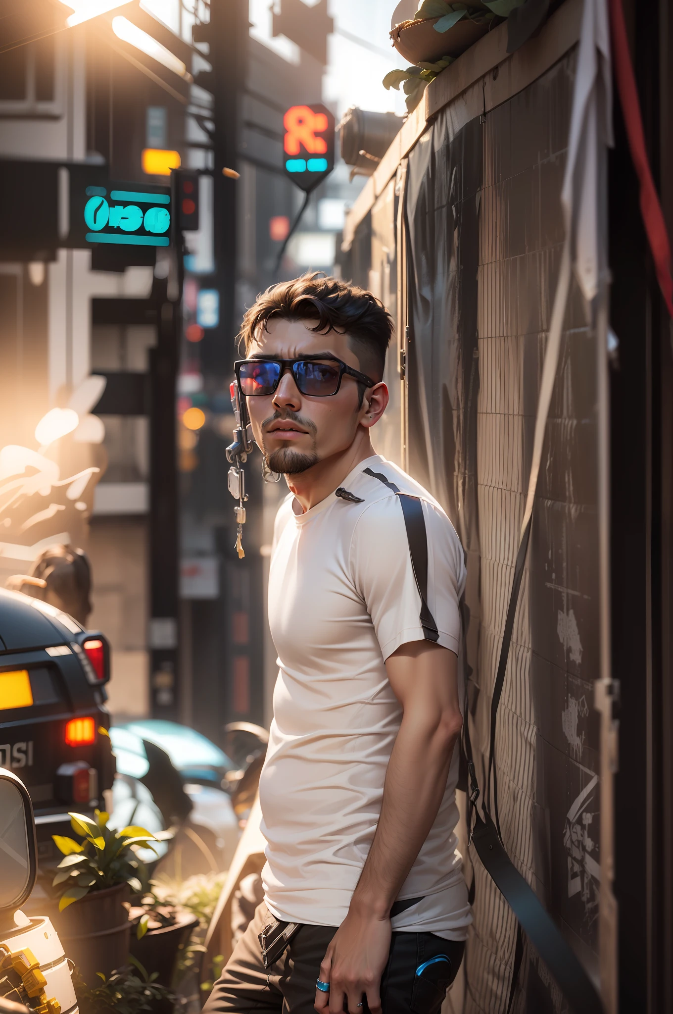 Change background handsome boy cyberpunk realisticface change clothes
