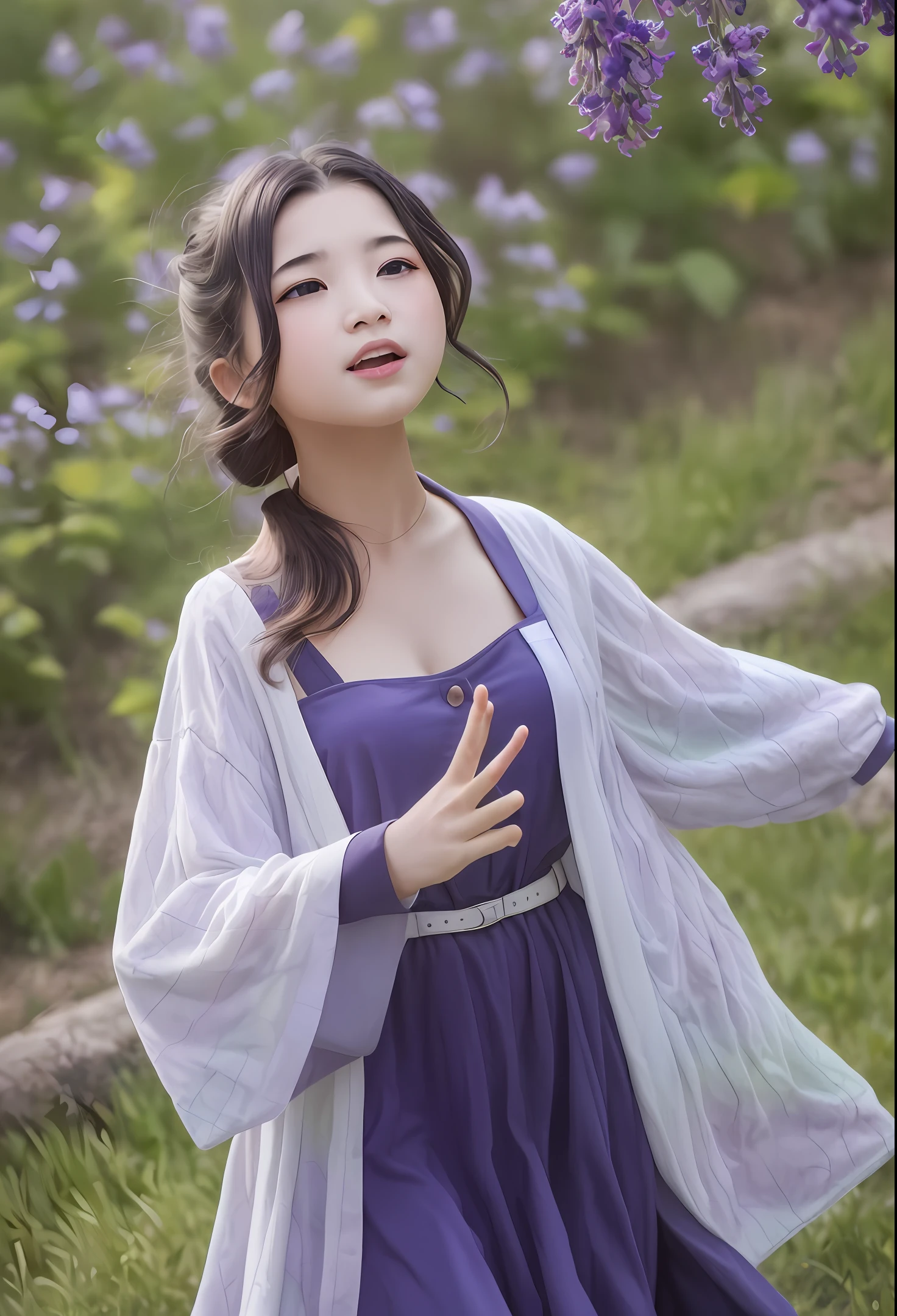 a girl singing in the lavender