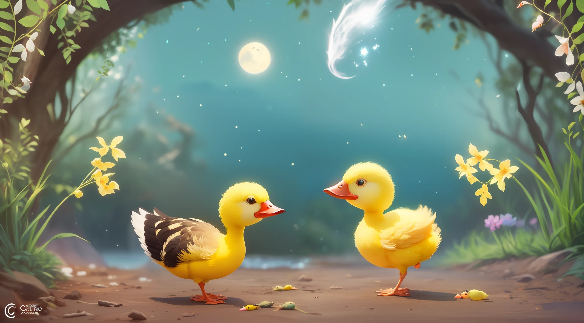 um pato diferente dos outros pato, com uma linda penugem escura e brilhante, that shone in the moonlight. "Patinho de Meia-Noite", arte digital bonito, retrato conceito do pato da fantasia, adorable digital painting, arte digital detalhada bonito, bela arte digital, bonitinho 3 d render, arte de fundo, Fantasia pintura fosca,bonitinho, Pato, Aves f CGSetalation, bela arte digital, beautiful art uhd 4 k, Arte digital HD de alta qualidade, arte fofa