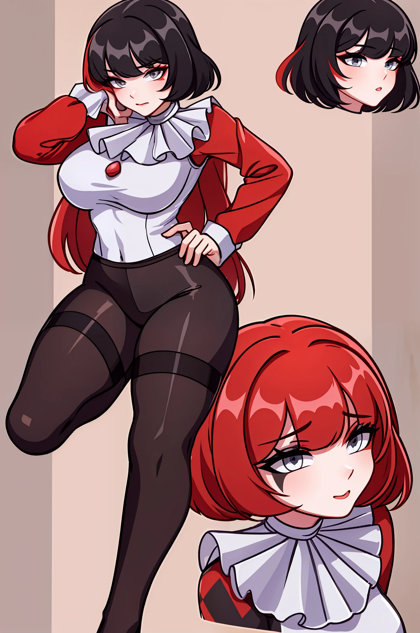 ((masterpiece, Best Quality))), Coupling, ((redhead hair, black hair, multicolored hair)), short hair, stockings, tight stockings,
