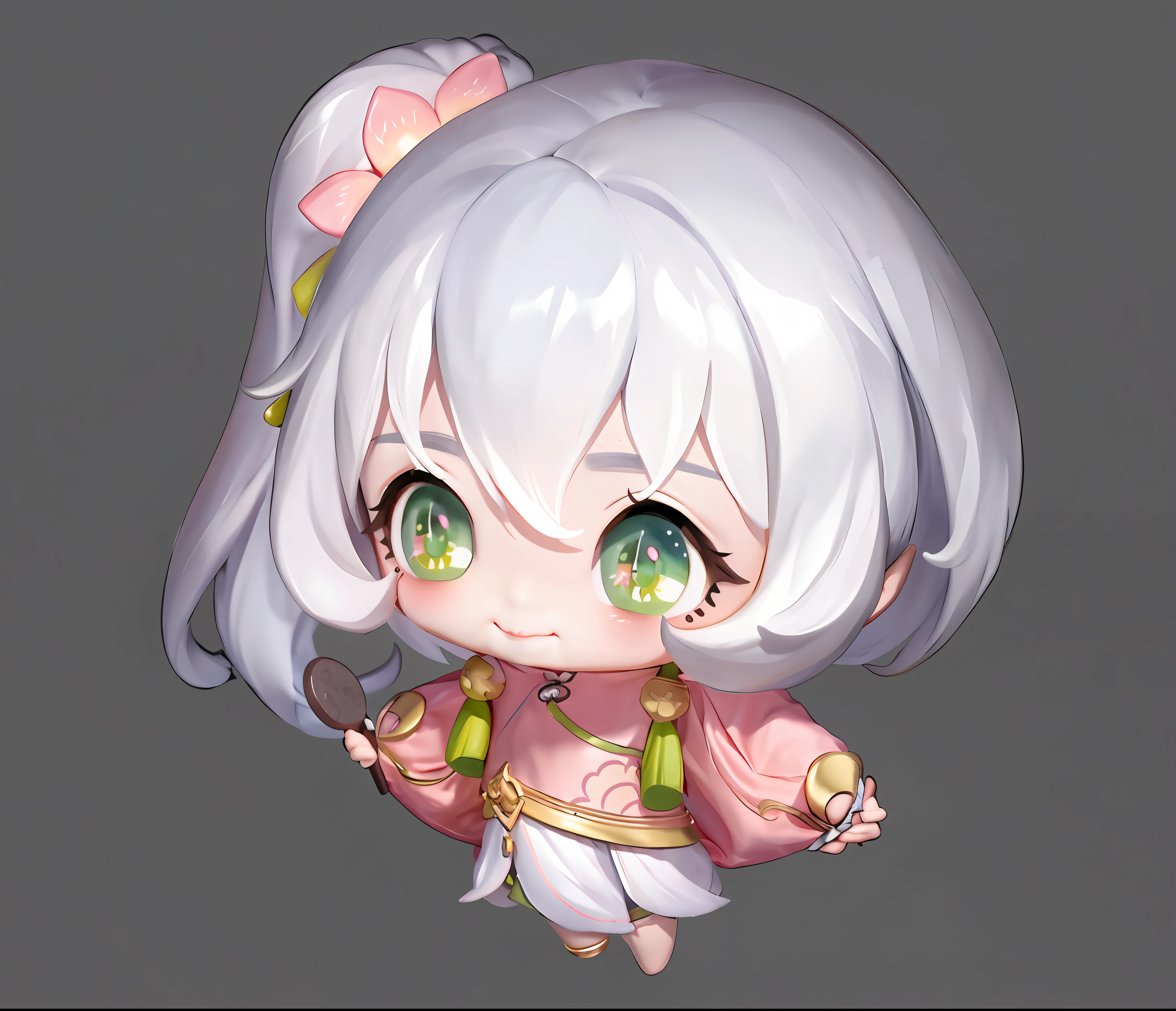 anime character of a girl with a pink outfit and green eyes, Onmyoji portrait, cute character, render of april, white hair god, kawaii realistic portrait, advanced digital chibi art, onmyoji detailed art, ayaka genshin impact, portrait of a small character, nyaruko-san, stylized anime, character art of maple story, Highly detailed character