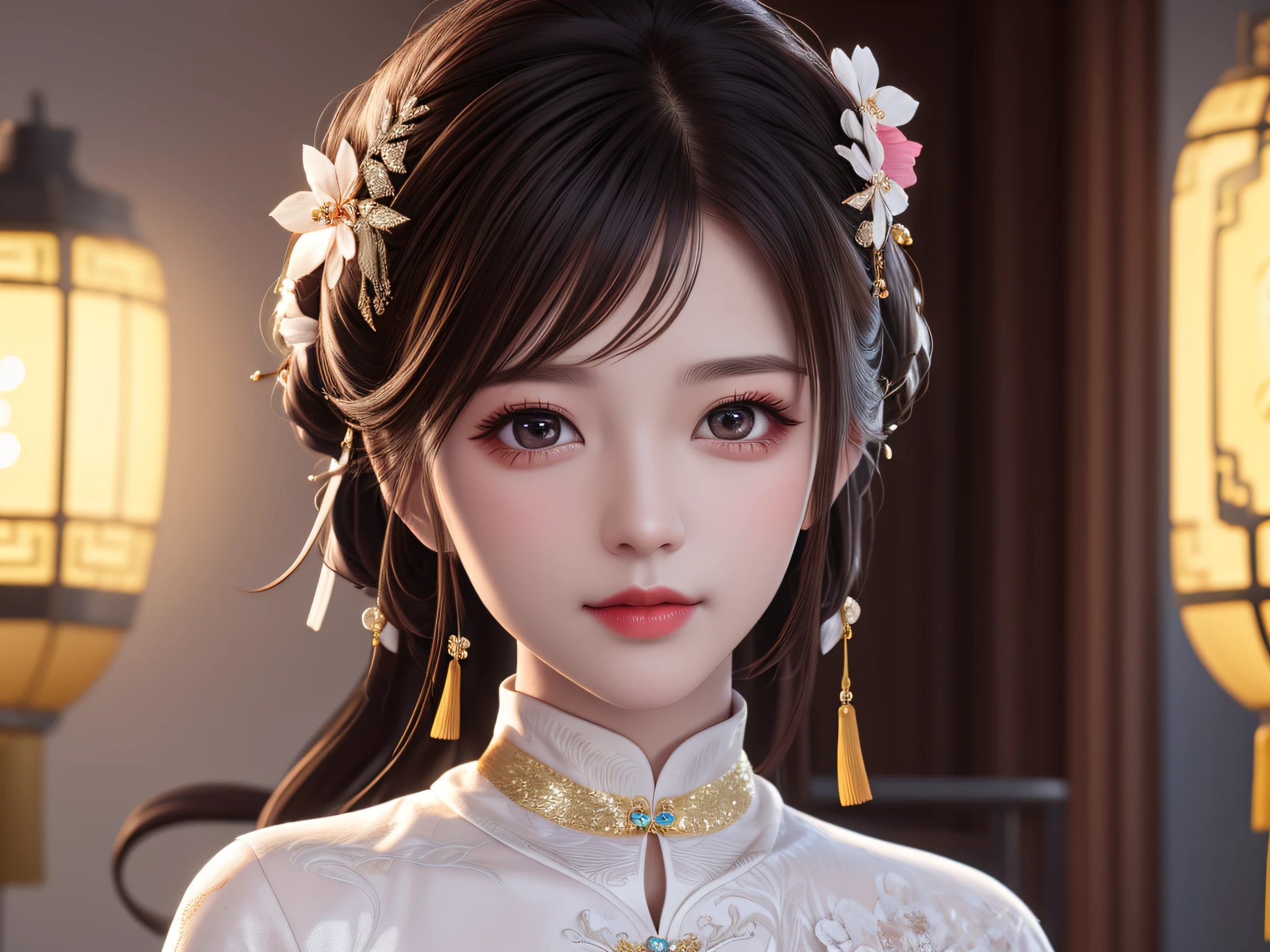 best best quality, master masterpiece, High res, 1girl,Chinese wedding dress,hairdecorations,Choker,jewellery,beatiful face,Lace,Tyndall effect,PhotoRealistic,Dark Studio,edgelighting,two-tone lighting,(High Detail skin:1.2),8k UHD,digital DSLR camera,gentle illumination,highs quality,volume illumination,Frankness,photot,High res,4k,8k,bokeh