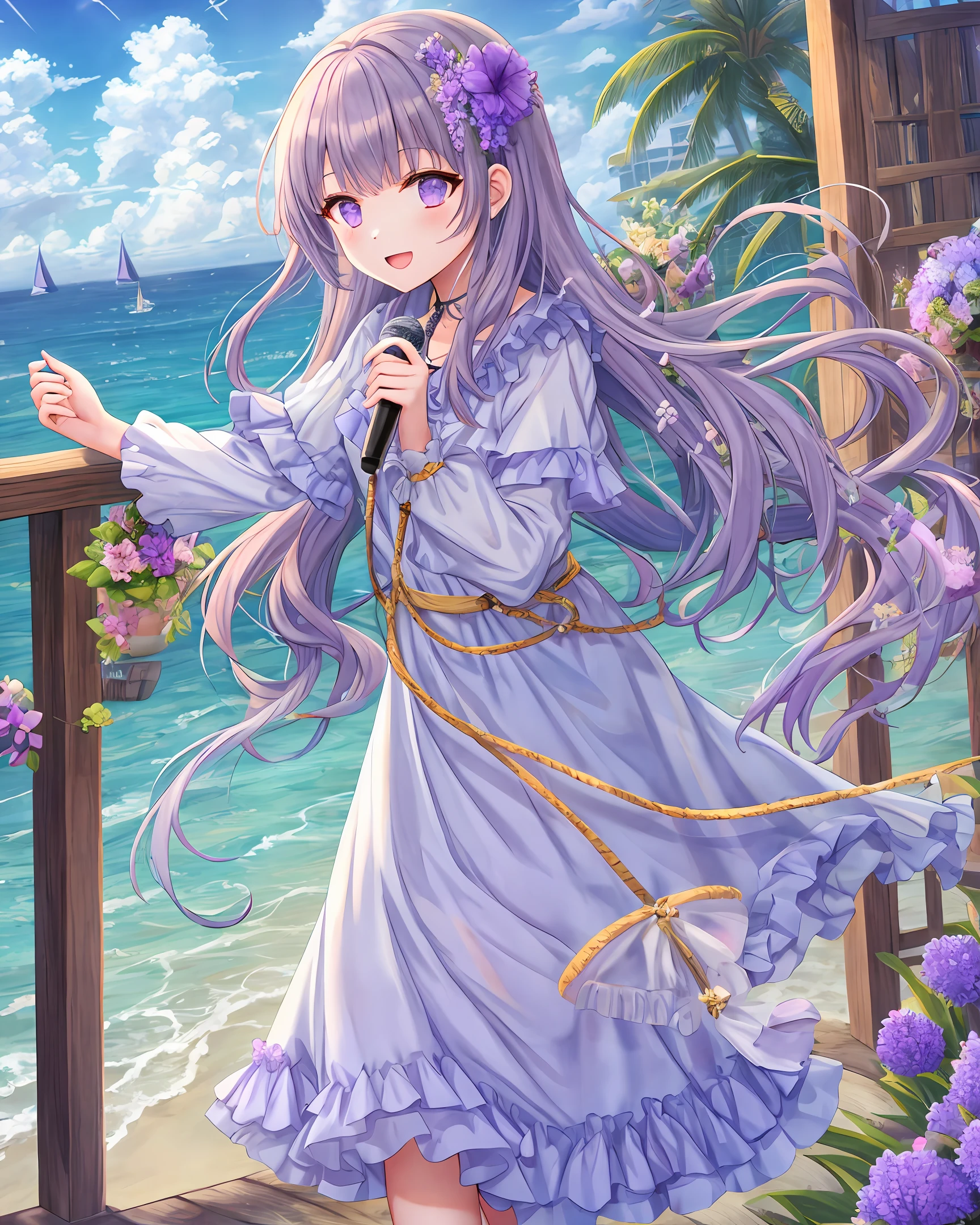 Young Girl,LONG SLEEVES,Lavender flower sea,Sing,joy