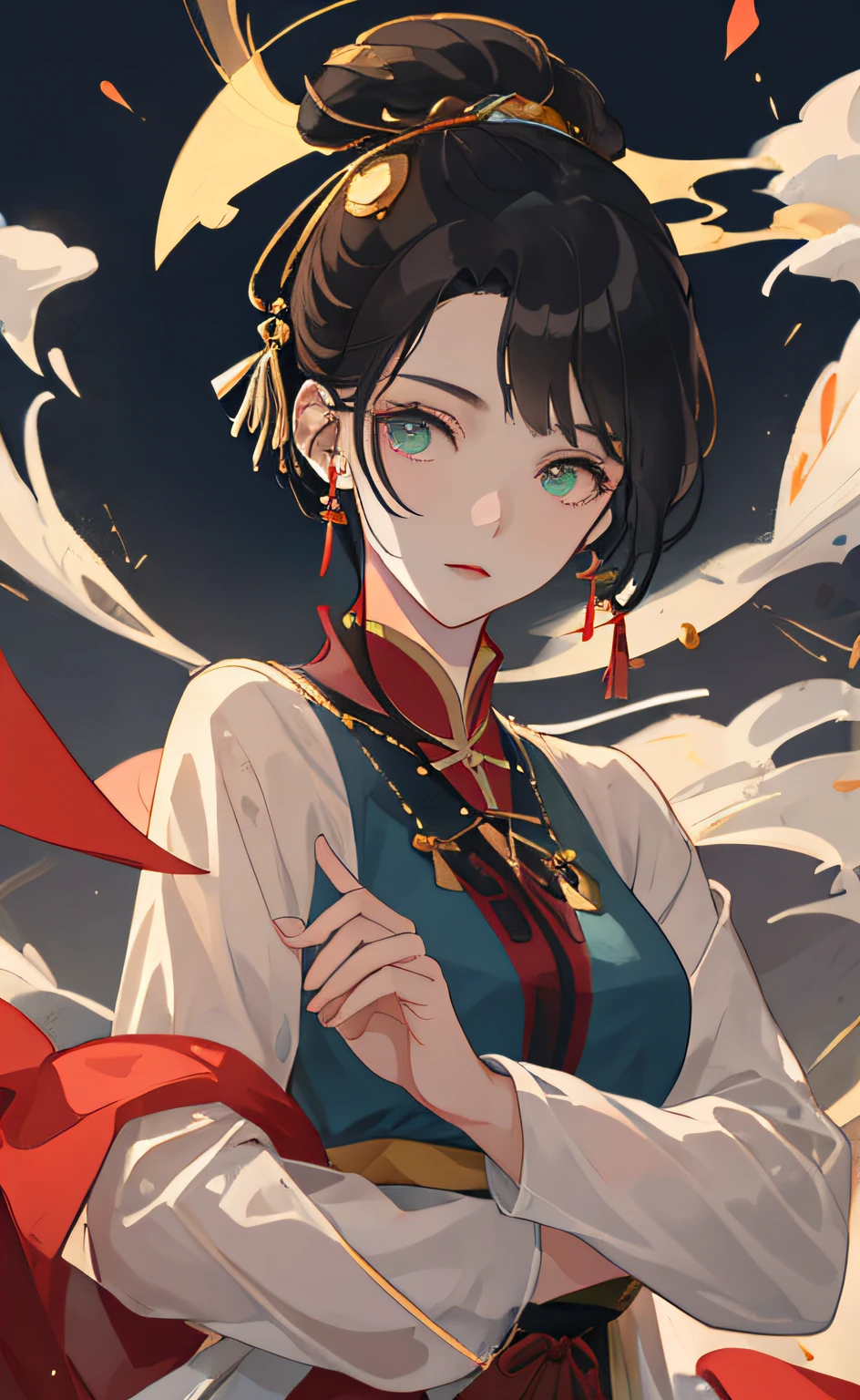 A Girl, Ancient Chinese clothing, the whole body, sunrays, Clear face, clean white background,Dance, master masterpiece, super-detail, epic composition, super high definition, high quallity, extremely detailed, official arts, 制服 8k 壁纸, super-detail, 32k
