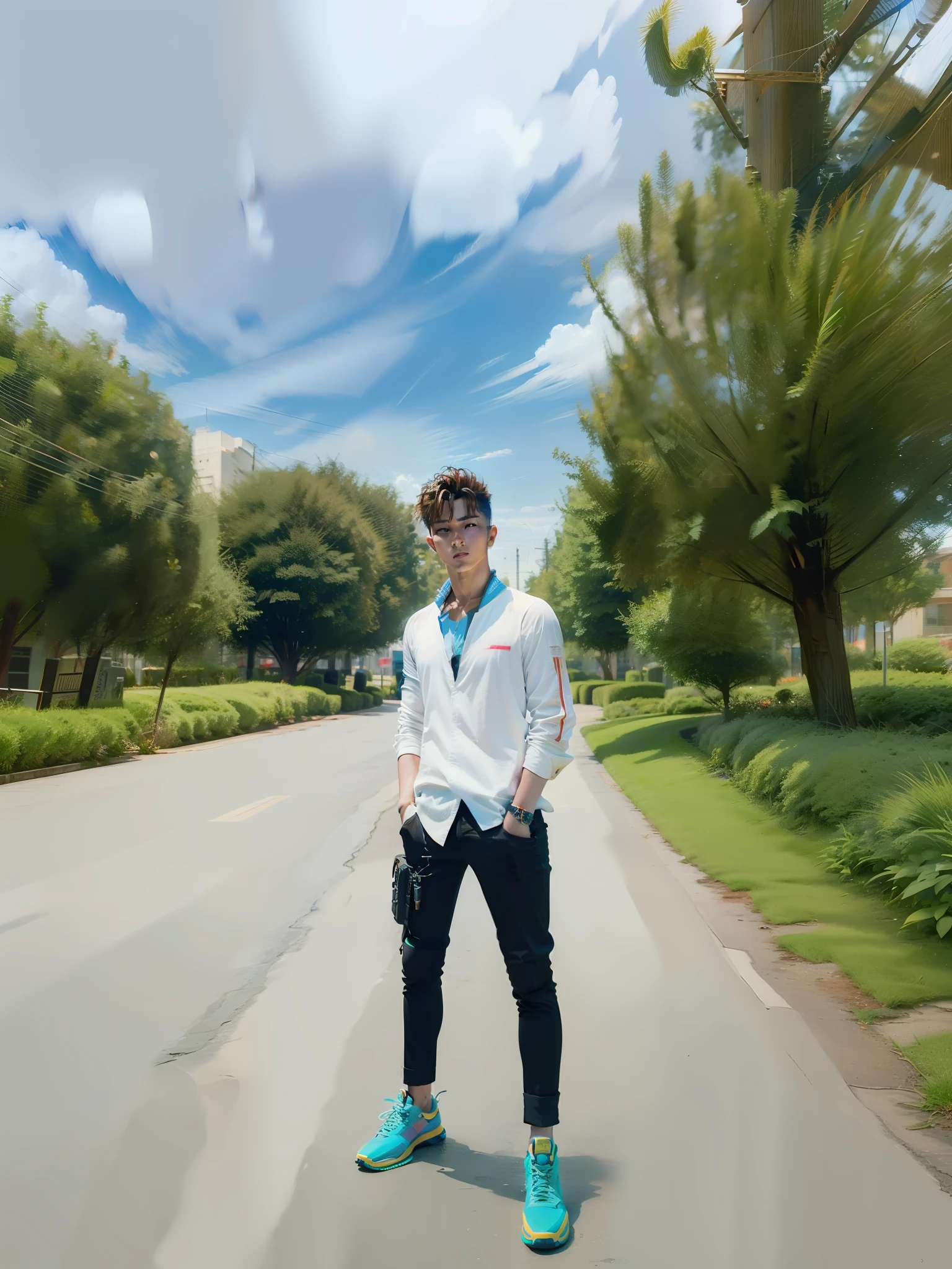Change background into cyberpunk handsome boy, realistic face, full hd