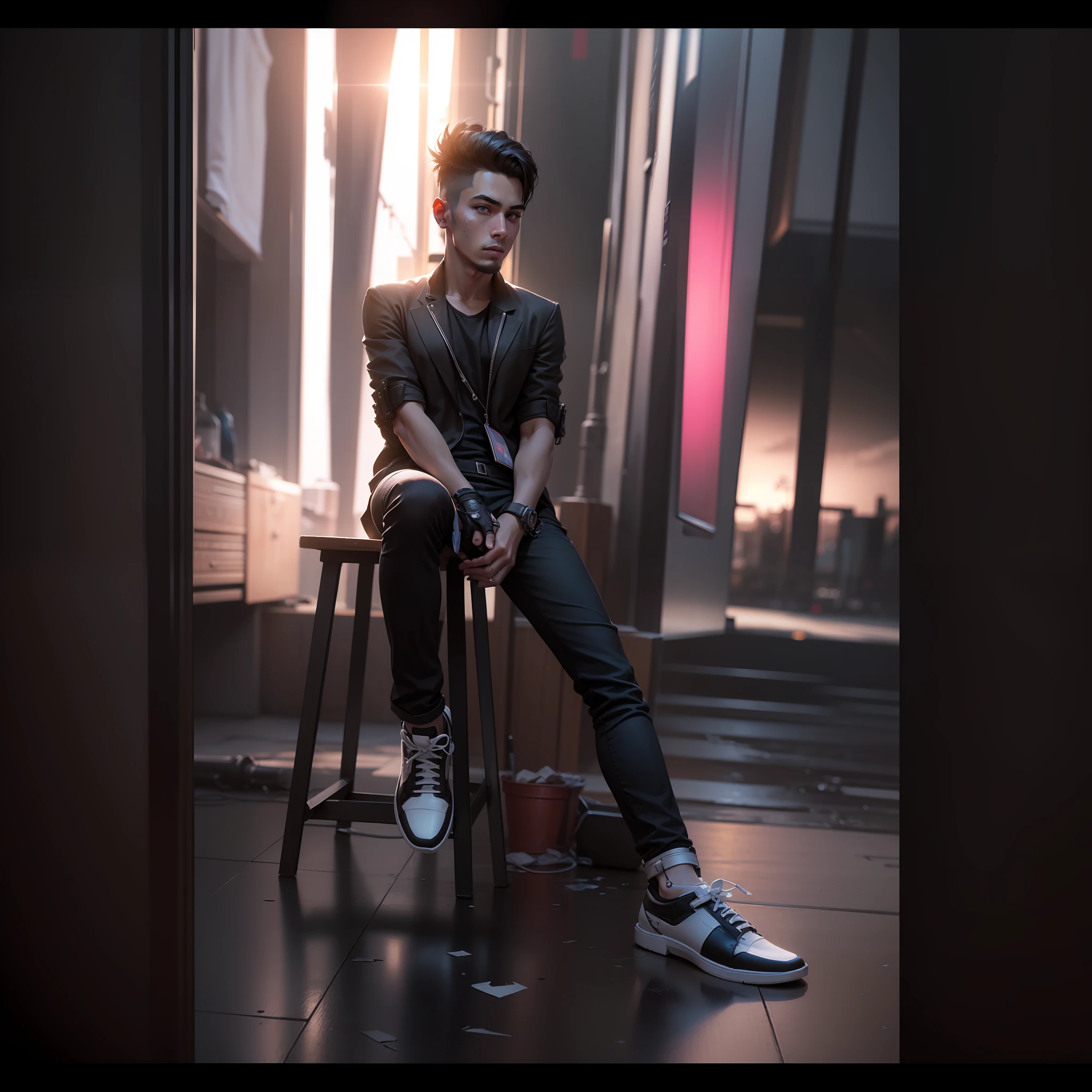 Change background, portrait, good-looking dress,8k realistic , cyberpunk handsomeboy