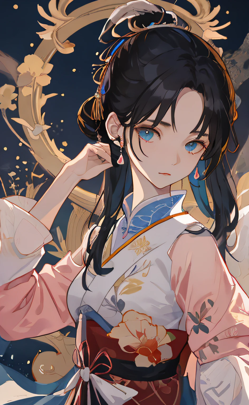 A Girl, Ancient Chinese robes, the whole body, Clear face, clean white background,Dance,Extended on the hand image,Chang'e rushes to the moon, 超級-細節, epic composition, super high definition, high quailty, extremely detailed, 制服 8k 壁纸, 超級-細節, 32k