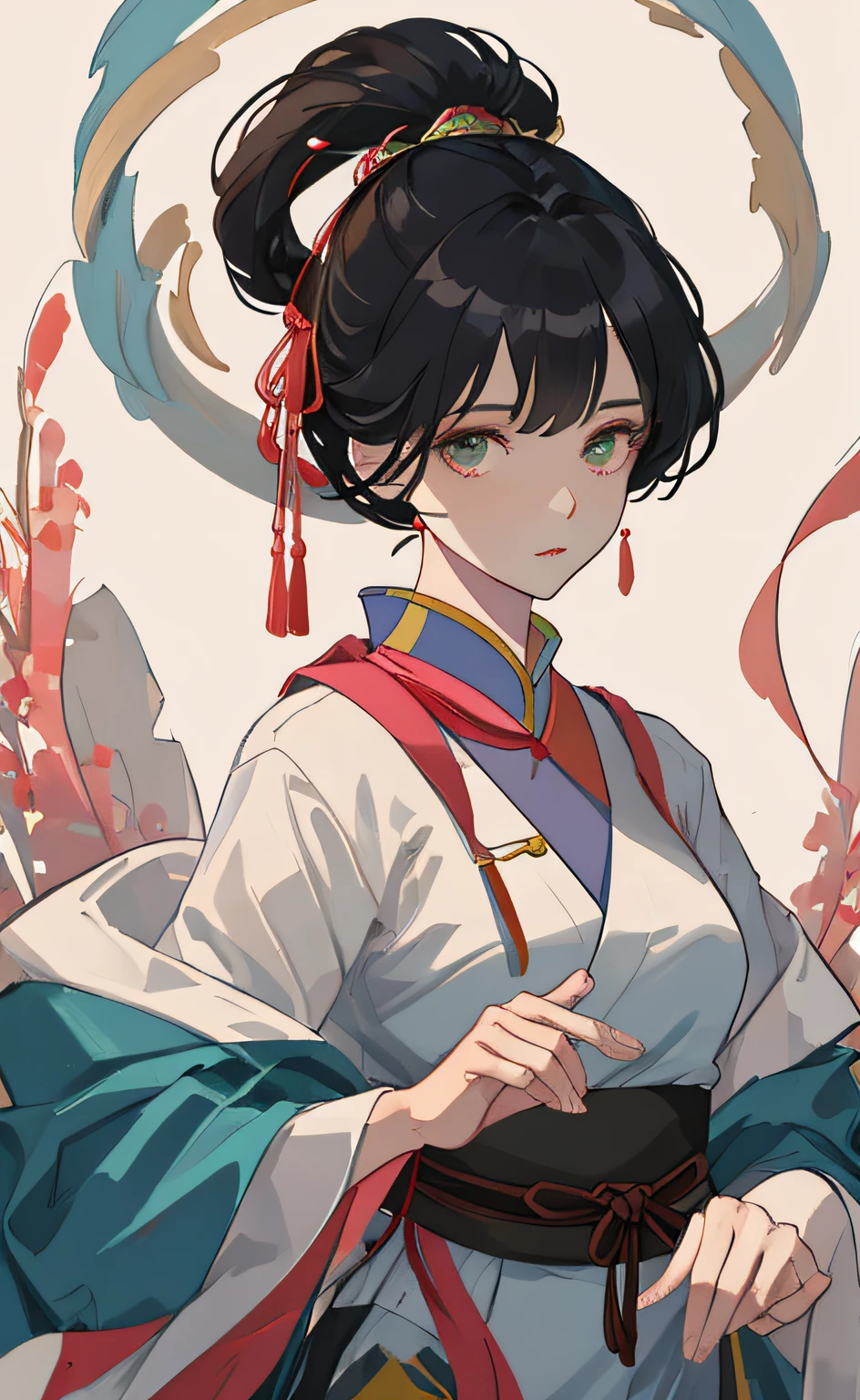 A Girl, Ancient Chinese robes, the whole body, Clear face, clean white background,Dance,Extended on the hand image,Chang'e rushes to the moon, 超級-細節, epic composition, super high definition, high quailty, extremely detailed, 制服 8k 壁纸, 超級-細節, 32k