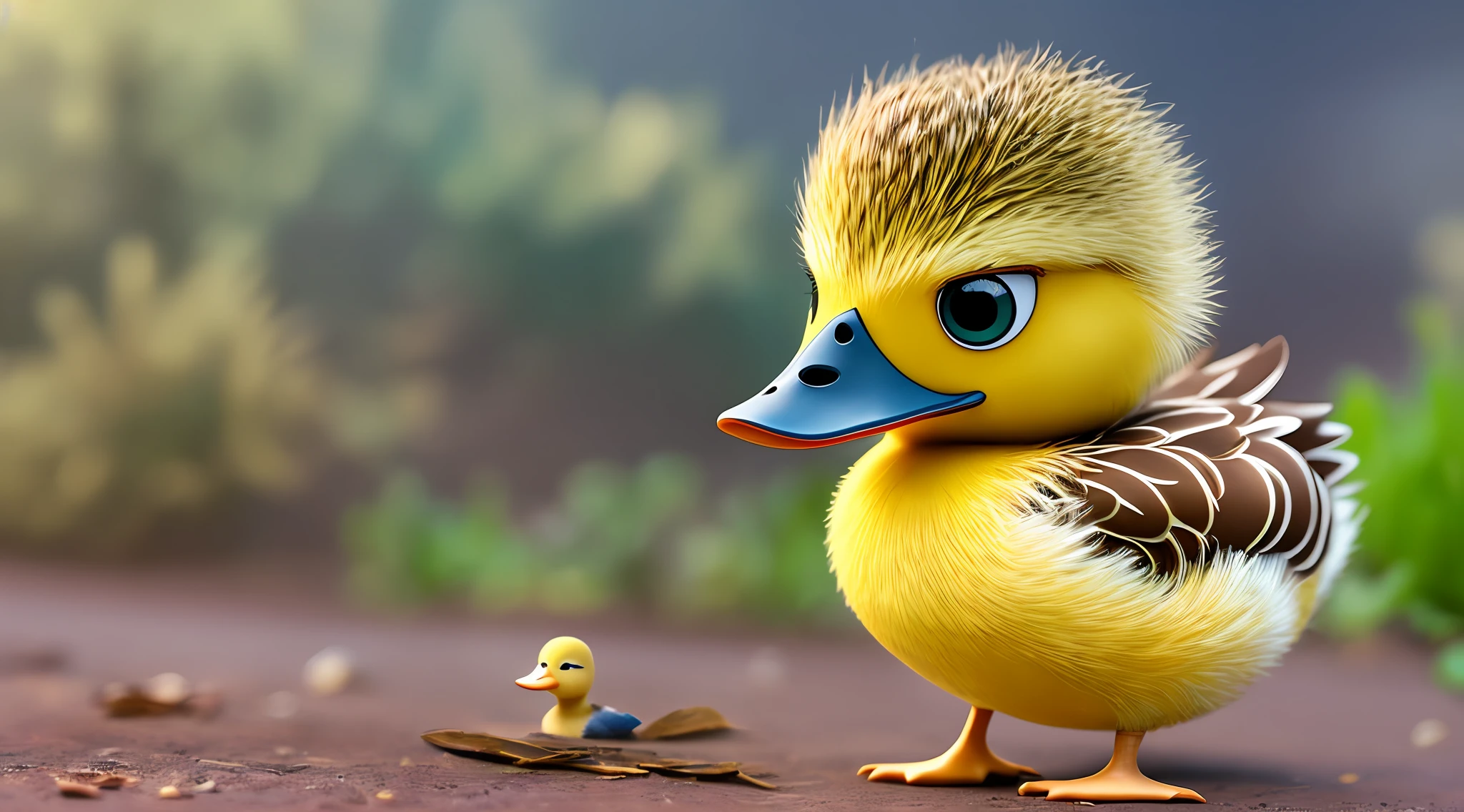 um pato chamado diferente dos outros patos, with beautiful dark and bright fuzz that shone in the moonlight, Pato de Meia-Noite, adventurous spirit, In search of exciting fun, Lone duck, no family, animation, disney pixar, desenho animado, estilo livro da selva, imagem 3d, alta definicao, digital, disney pixar