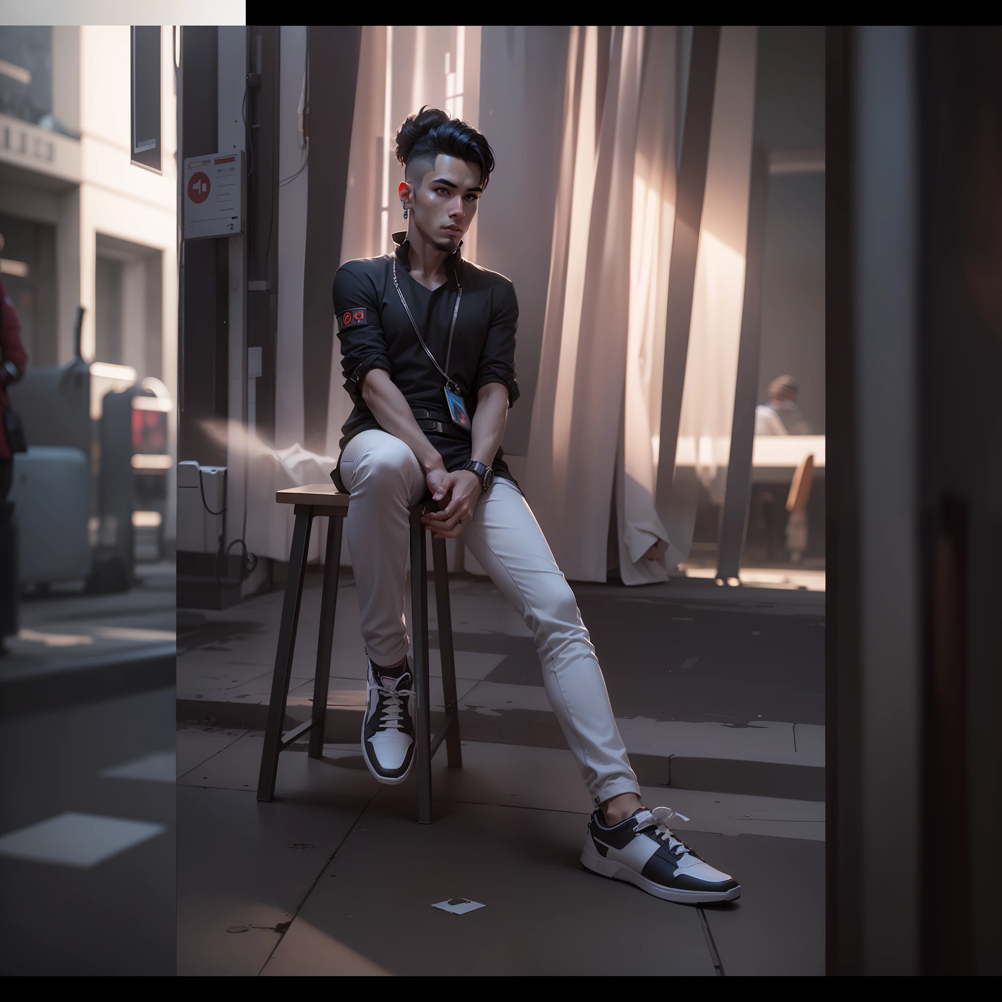 Change background, portrait, good-looking dress,8k realistic , cyberpunk handsomeboy