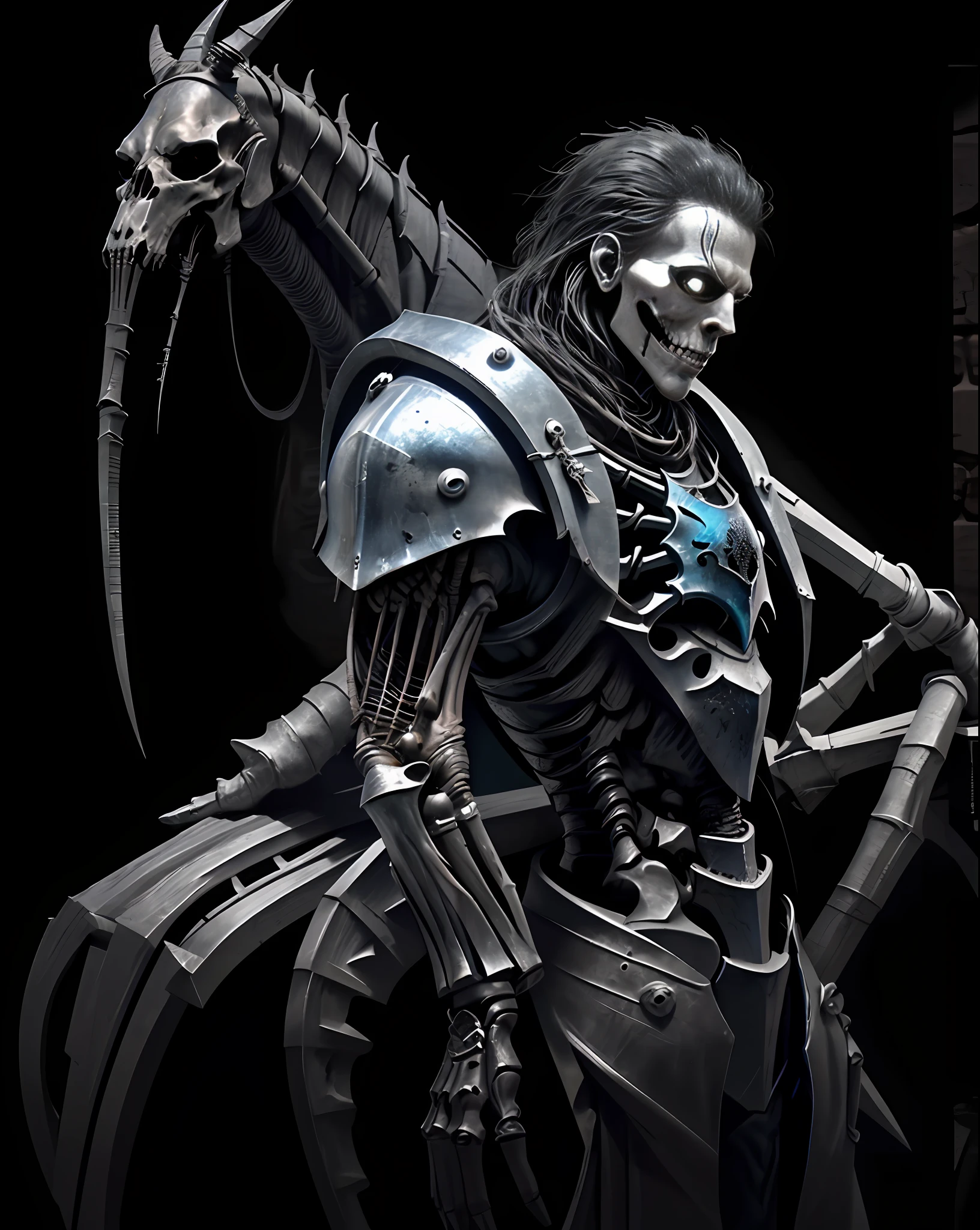 king of time reaper, Skeleton knight, undead knight, the dark souls knight, elden ring boss, scary knight, the dark souls knight, Fight on the battlefield