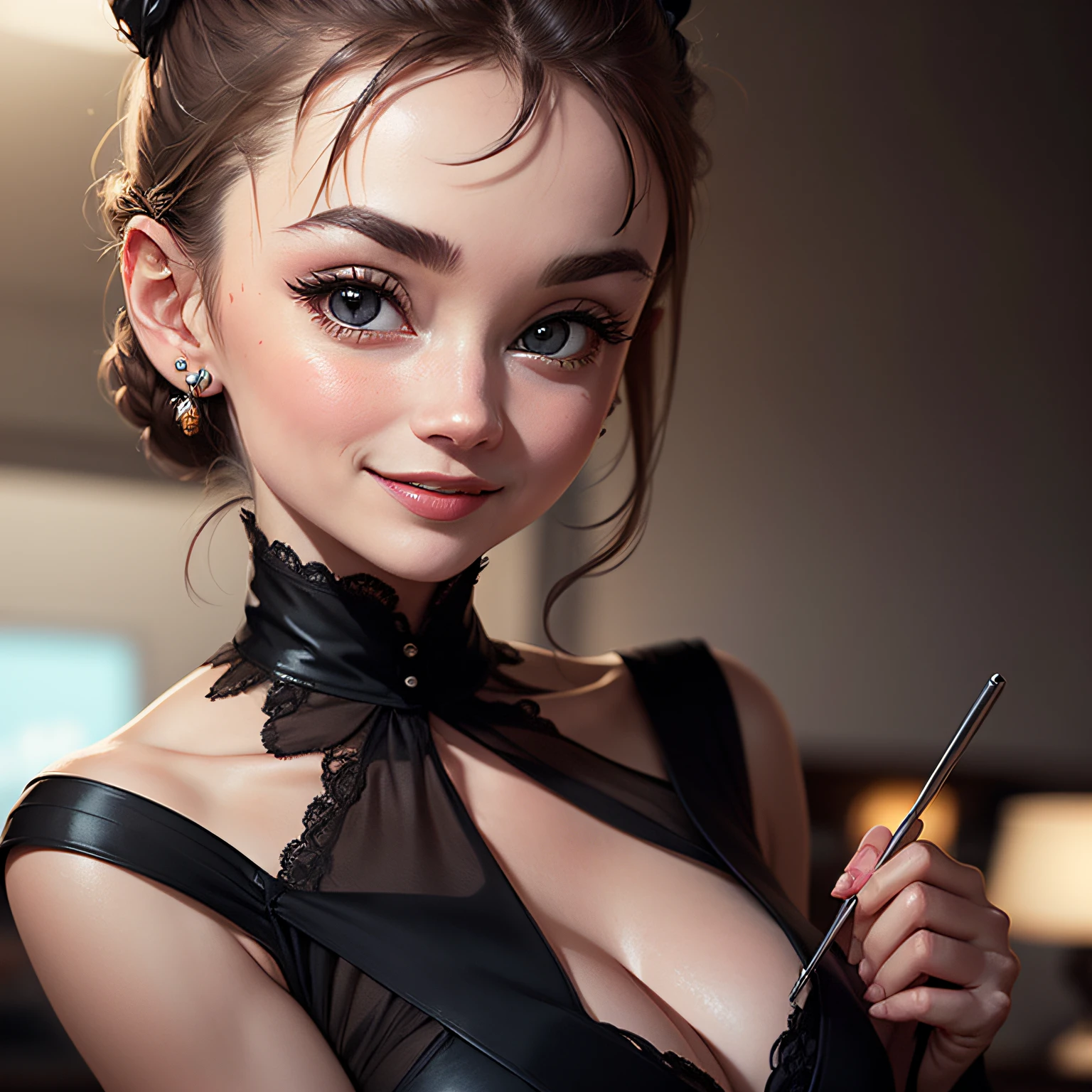 Audrey Hepburn at a young age, 'Breakfast at Tiffany's' cute and sexy, 視聴者-意識的な視線, big eyes, smilling face, Full body close-up、cinematic painting, Tiffany Background, super photo quality, 8k --auto