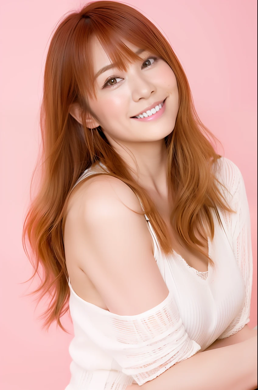 a woman with long red hair posing for a picture, chiho, by Torii Kiyomoto, yoshitomo nara, by Tadashi Nakayama, chiho ashima, aoshima chiho, by Oka Yasutomo, aoi ogata, ayaka, coy smile, by Taiyō Matsumoto