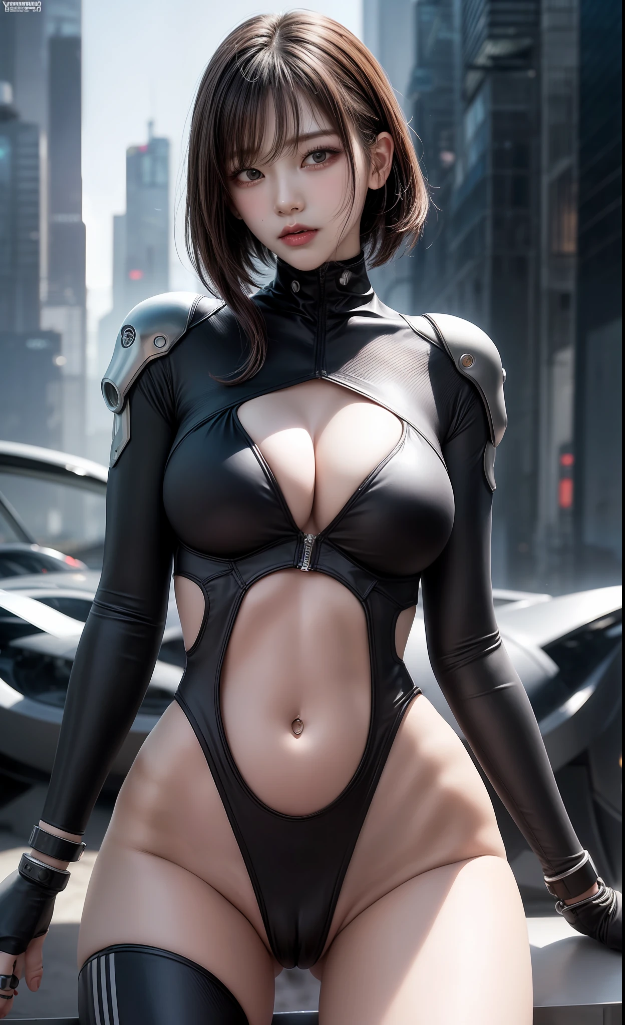 delicate face, 20-year-old kpop idol {cyborg} girl, (carbon fiber cyborg body), carbon fiber body, {{angled bob}}, (???????????:1.15), (mechanical joint), bangs, attractive curves, mid pelvis, seaside, standing posture, beach, glowing skin, ((puffyareolas)), (high leg, ???????????, ?????????, ????????, vulvashaped:1.25), (cyberpunk, sci-fi:1.2), [[[glowing neon]]], (upper body:1.15), (8k, RAW photo, best quality, masterpiece: 1.45), (????:1.15)