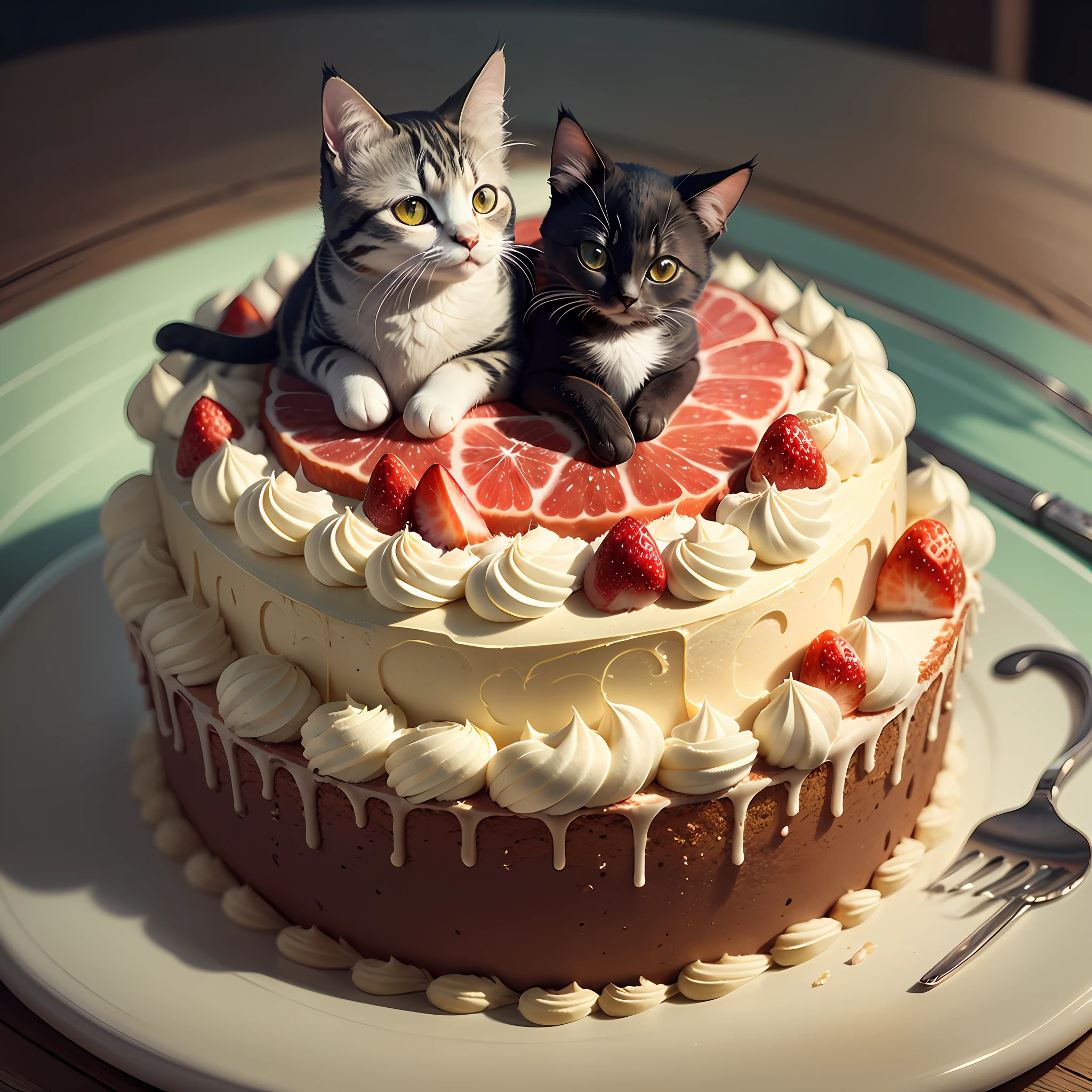 / (Stick figure cartoon, cute cat, cake, fruit), (niji style,), (pet food), (soft light), (glass style) --auto --s2