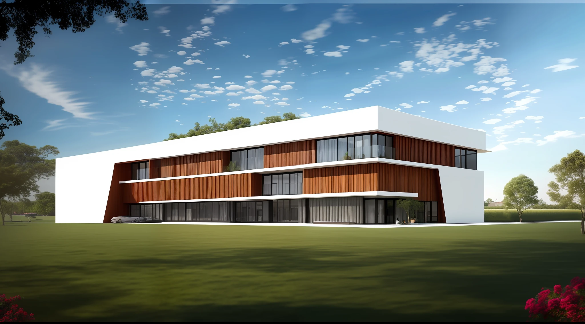 Three-story office building，Theme in modern style，Graycolor，The sun is soft，（MasterPiece），（high quailty），best best quality，reality，（PhotoRealistic），is super detailed，（Full details），（4k），perspective view，architectural render，Photorealistic rendering --auto