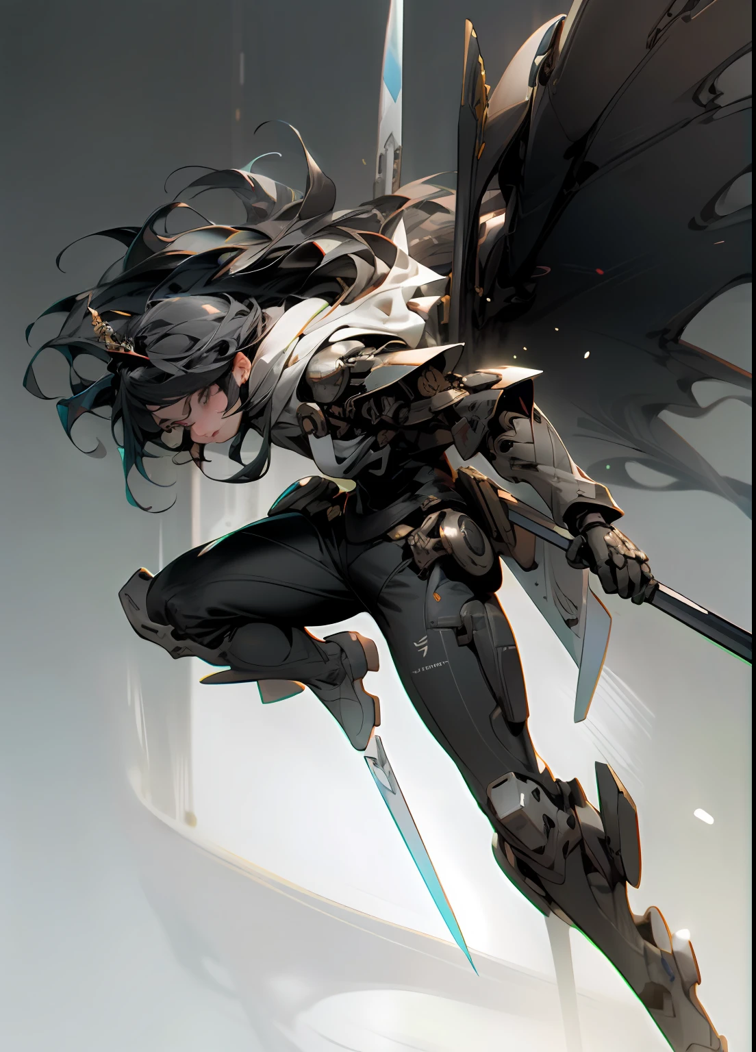 ((best Quality)), ((Masterpiece)), (Very Detail: 1.3), 3D, Icaru valkirie-mecha, Beautiful cyberpunk woman wearing crown, with master chef style armor, sci-fi technology, HDR (high dynamic range), raytraced, nvidia RTX, Ultra Resolution, unreal 5, subsurface scatter, pbr texturing, post-processing, anisotropic filtering, depth offield、, Maximum sharpness and sharpness, multi-layer texture, specular and albedo mapping, Surface coloring, accurate simulation of light-material interactions, perfect proportions, octanerendering, two-tone lighting, low ISO, white balance, Rule of Thirds, large aperture, 8K RAW, high efficiency subpixels, Subpixel Convolution, Light particles, light scattering, Tyndall effect, very sexy, full body, Battle posture, black hair with braids,