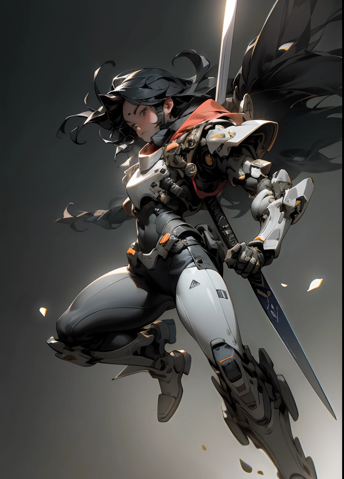 ((best Quality)), ((Masterpiece)), (Very Detail: 1.3), 3D, Icaru valkirie-mecha, Beautiful cyberpunk woman wearing crown, with master chef style armor, sci-fi technology, HDR (high dynamic range), raytraced, nvidia RTX, Ultra Resolution, unreal 5, subsurface scatter, pbr texturing, post-processing, anisotropic filtering, depth offield、, Maximum sharpness and sharpness, multi-layer texture, specular and albedo mapping, Surface coloring, accurate simulation of light-material interactions, perfect proportions, octanerendering, two-tone lighting, low ISO, white balance, Rule of Thirds, large aperture, 8K RAW, high efficiency subpixels, Subpixel Convolution, Light particles, light scattering, Tyndall effect, very sexy, full body, Battle posture, black hair with braids,