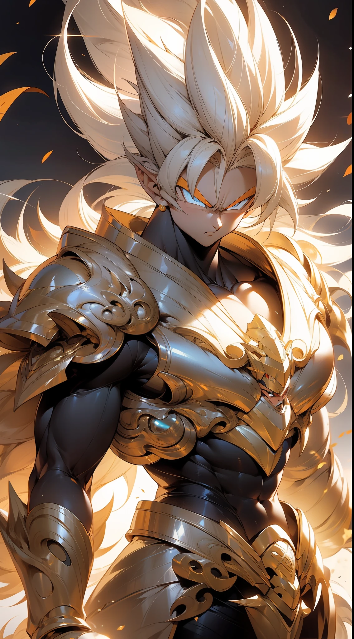 MasterPiece，exceptionally high details，best best quality，Dragon Ball，monkey king，Super Saiyan，1个覆盖高达铠甲的monkey king，There was lightning all over the body，Silver lightning，The Monkey King and Gundam are perfectly integrated