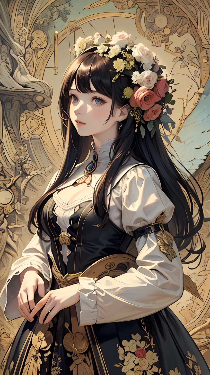 (((masterpiece, best quality, illustration, extremely detailed, 8k, 4k, 2k))),
menera style,by Ernst Haeckel,exquisite illustration of a girl wearing flowers,
