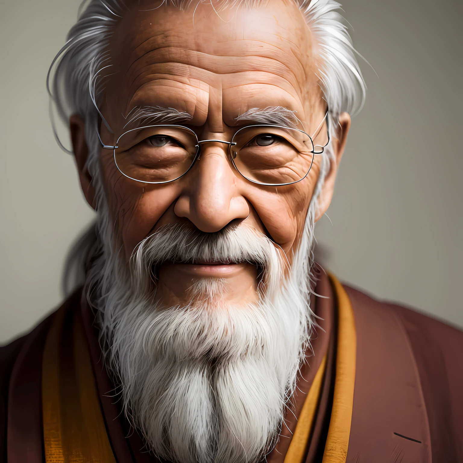 best best quality，master masterpiece，extra high resolution，（PhotoRealistic：1.4），highly detaild，Professional lighting smile，A photo of a man with a long beard, wise old man, Long white beard，an old man, portrait photo of an old man, 50 mm lens photo portrait, old man portrait, 50mm portrait, 60mm portrait, portrait of monk, oriental face, sigma 85/1.2 portrait, 7 0 mm portrait， --auto