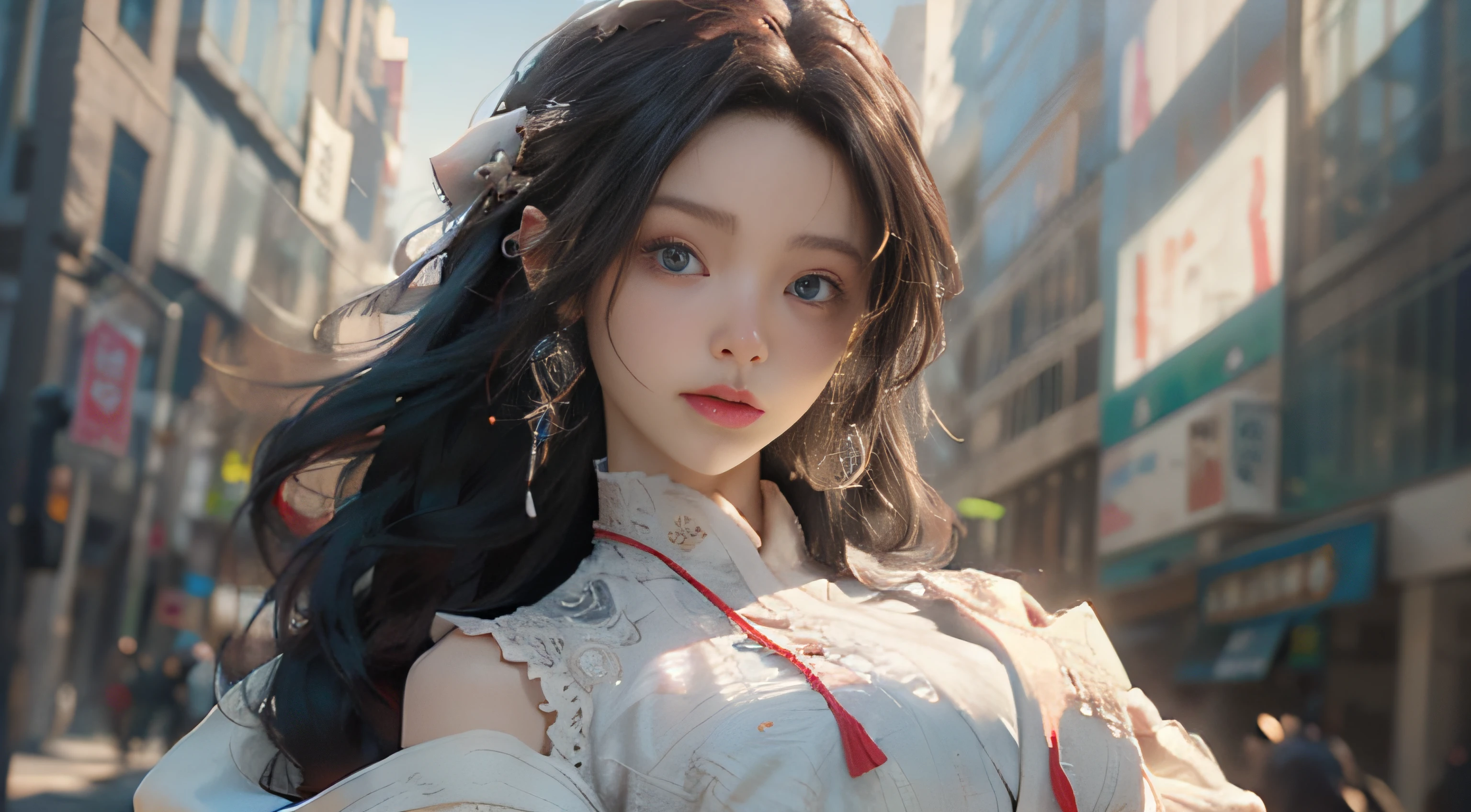 ((best best quality)), ((MasterPiece)), (Detail:1.4), 3D, A beautiful cyberpunk female image,HDR（high dynamic range）,raytraced,nvidia rtx,The ultra-Resolution,Unreal 5,Subsurface scattering、pbr texturing、postprocessing、Anisotropic Filtering、depth offield、Maximum Clarity and Clarity、multilayer textures、Albedo and Specular map、Surface coloring、Mitsu-Accurate simulation of material interactions、Perfect Scale、octanerendering、Two-colored light、large aperture、low ISO、white balance、Rule of Thirds、8K RAW、beautiful bright pupils，flowing robe，Fine pupils，Detailed face and eyes，long lashes，Blushlush，voluminous hair，Tender red lips
