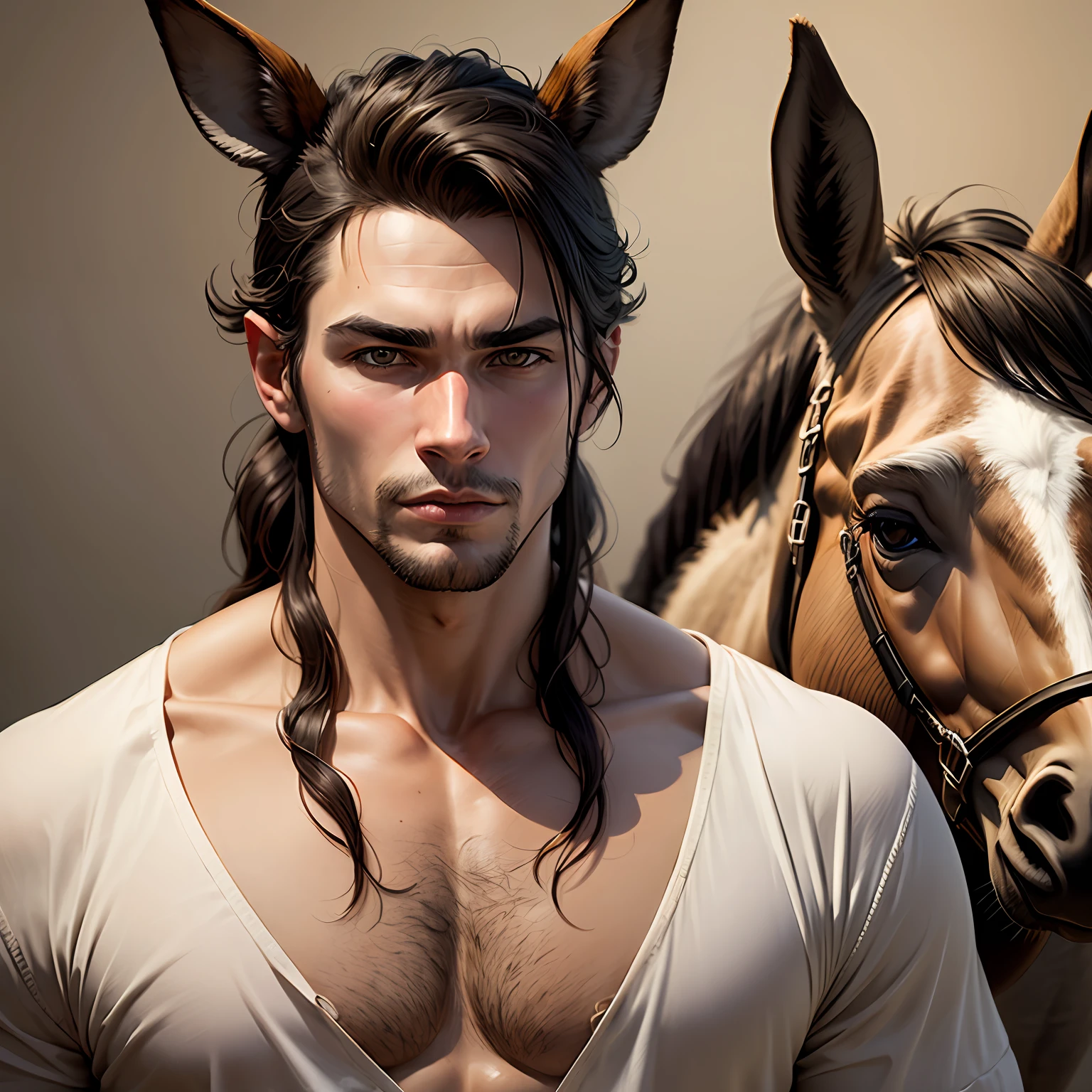 Man with donkey ears Realistic style --auto