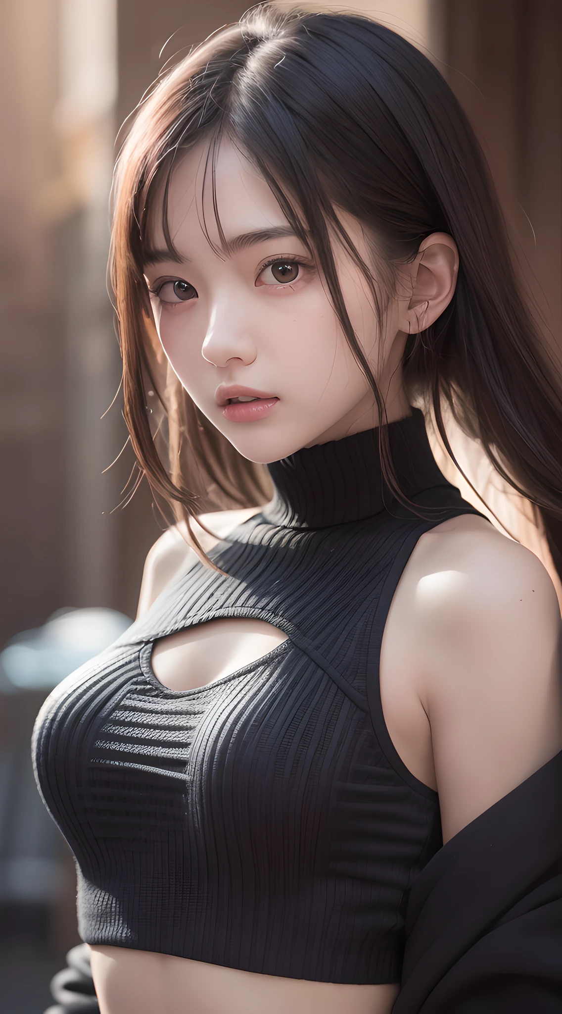 (masterpiece, best quality, beautiful girl, pretty face:1.2), (close up face:1.5), 8k, official art, raw photo, incredibly absurdres, crop top, looking at viewers, slender, teen, facelight, film grain, chromatic aberration, sharp focus, dynamic lighting, cinematic lighting