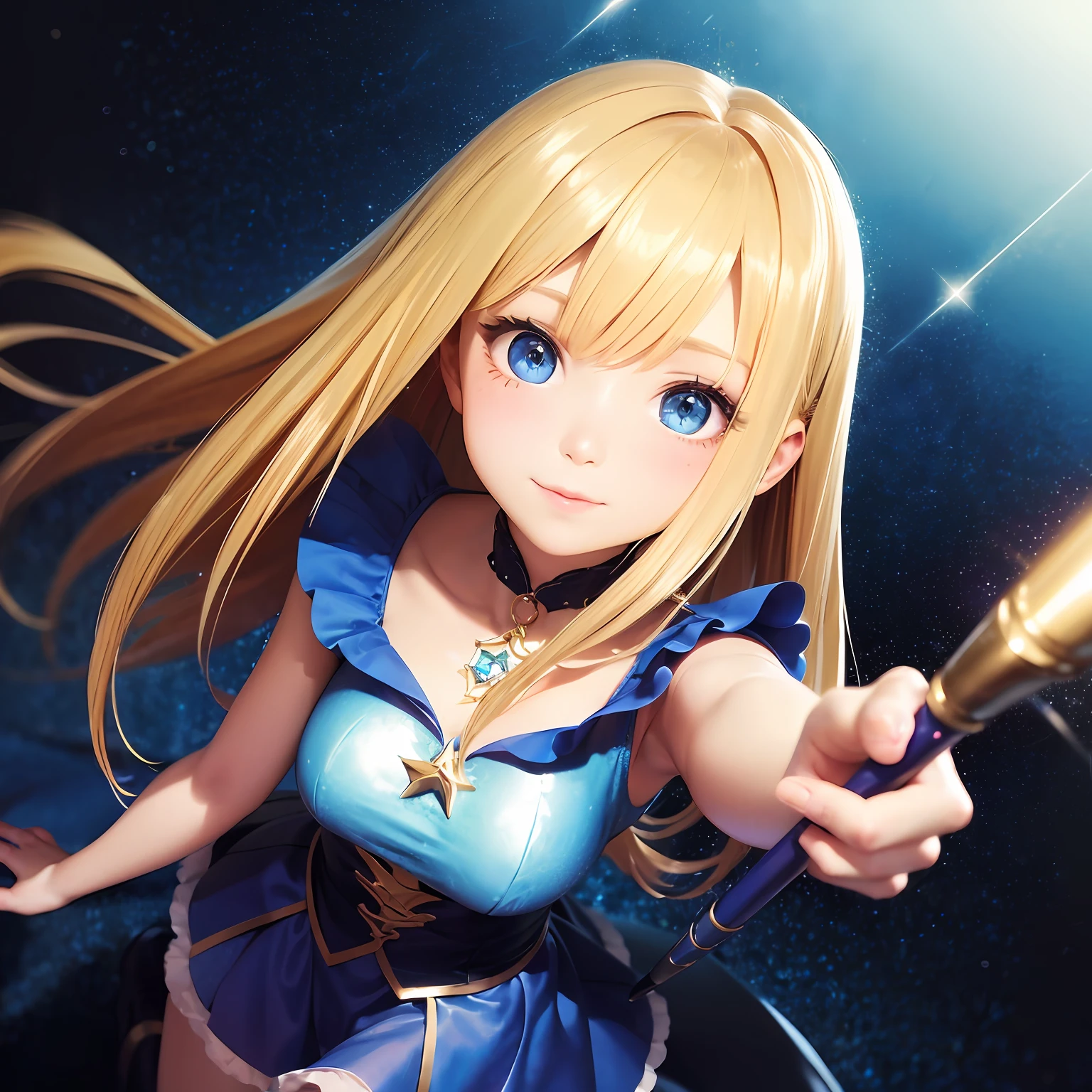 (Magical Girl)), ((Gorgeous Starry Background)), ((Ultra Detailed)), ((Best Illustration)), ((Movie Lighting)), Dynamic Angle, Floating, Fine, (Flash: 1.2), (Shine: 1.2), (Shine: 1.2), Classic, (Drawing: 1.1), (Sketch: 1.1), (Best Quality), (Illustration: 1.2), (Anime Style), (Solo), Beautiful Detailed Face, (Cute Face: 1.3), (Big Eyes)), Colored hair, (long hair: 1.2), (flowing hair: 1.2), (magical girl costume), detail, (sparkling wand: 1.3), (magic effect: 1.3), (flowing dress: 1.2), (cute boots: 1.1), (transparent fabric: 1.1), (flickering: 1.2), (glow: 1.2), (sparkle: 1.2), (sparkle: 1.2), (sparkle: 1.2), (shimmer: 1.2) --auto