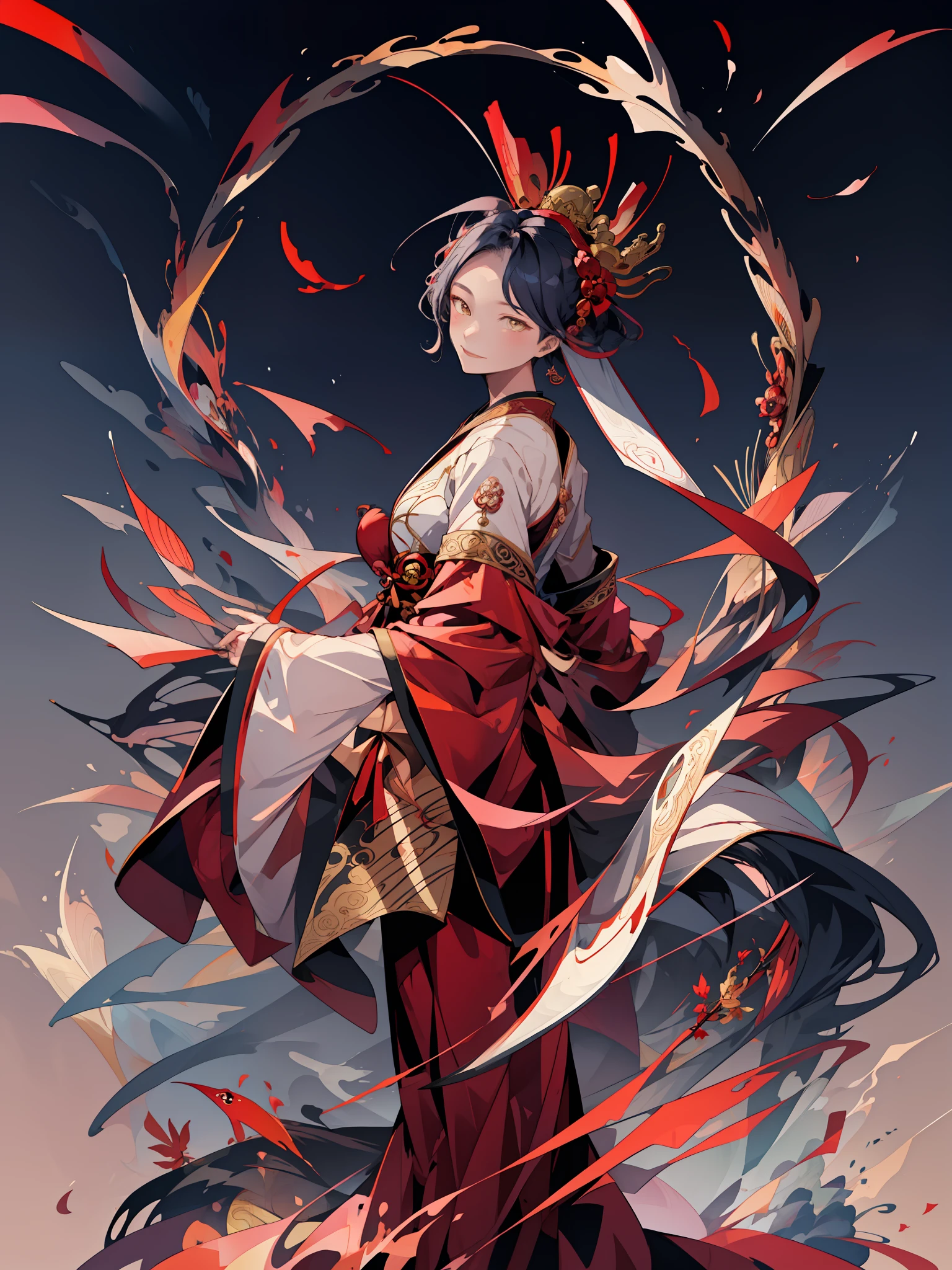 Two-dimensional,anime style,Chinese wind,Anime girls wearing oriental costumes,With a cold weapon, anime goddess, a beautiful fantasy empress, onmyoji detailed art, autumnal empress, ((a beautiful fantasy empress)), beautiful and seductive anime woman, Onmyoji portrait, goddess of autumn, palace, girl in Hanfu, ancient chinese goddess, Fang Tian drew a halberd,National style and ancient style,Seductive expressions,erogenous,bust,Bend over,leaningforward,red robes,A little starry sky,