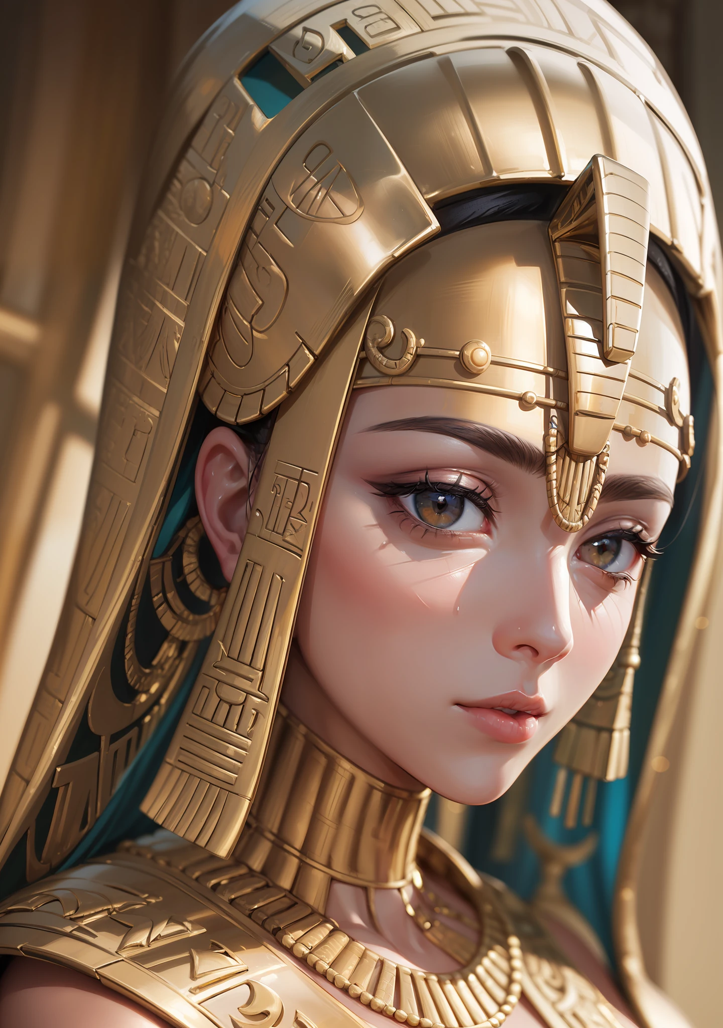 8K raw (close-up of a Pharaonic scene portrait, masterpiece, best quality, (detailed beautiful face, skin texture detail, super detailed body: 1.1)